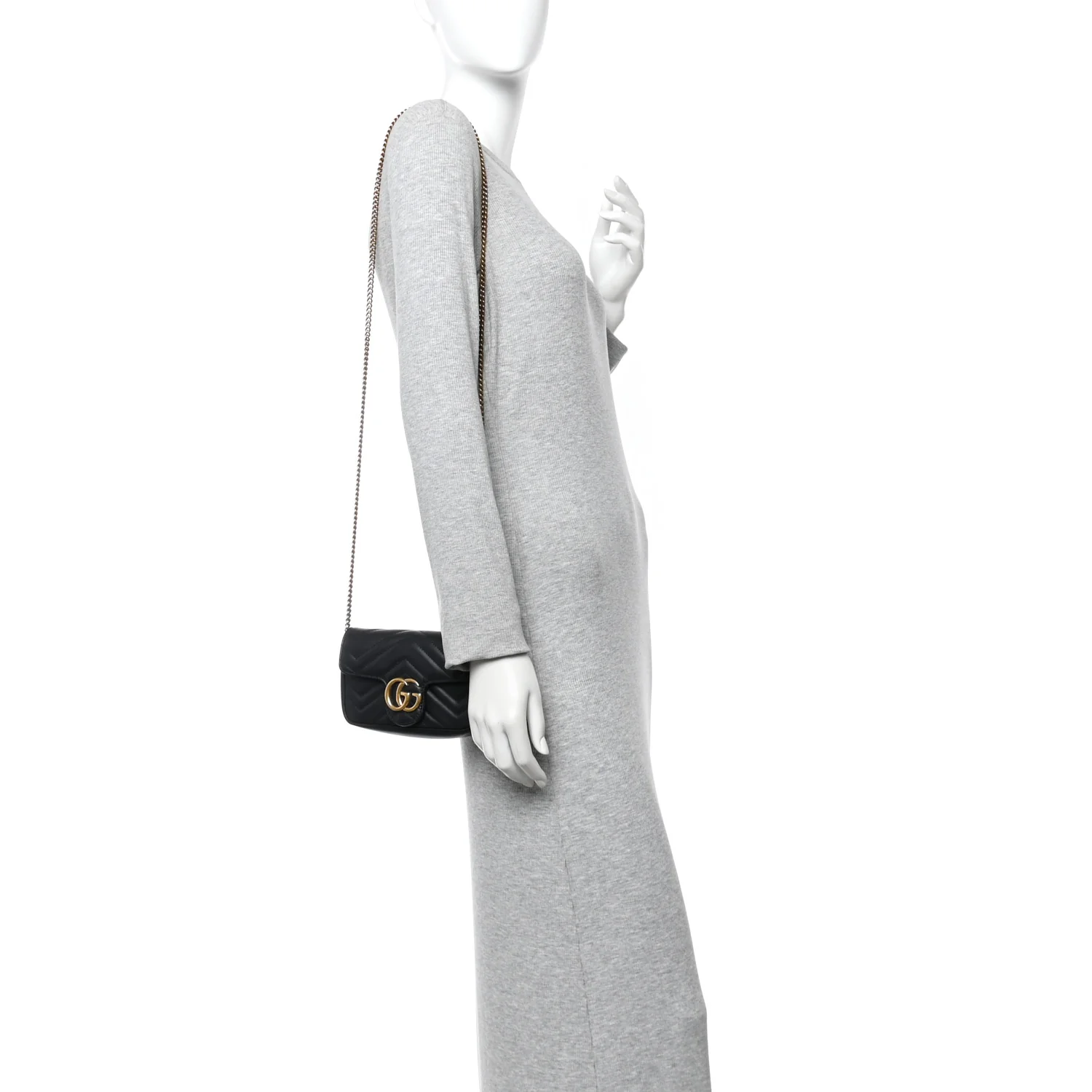 Calfskin Matelasse Super Mini GG Marmont Shoulder Bag Black