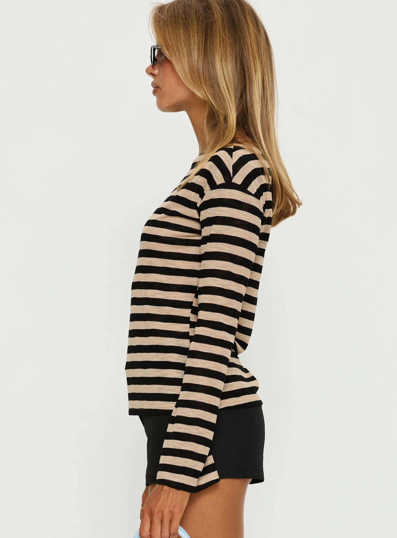 So Composed Boat Neck Long Sleeve Top Latte Stripe