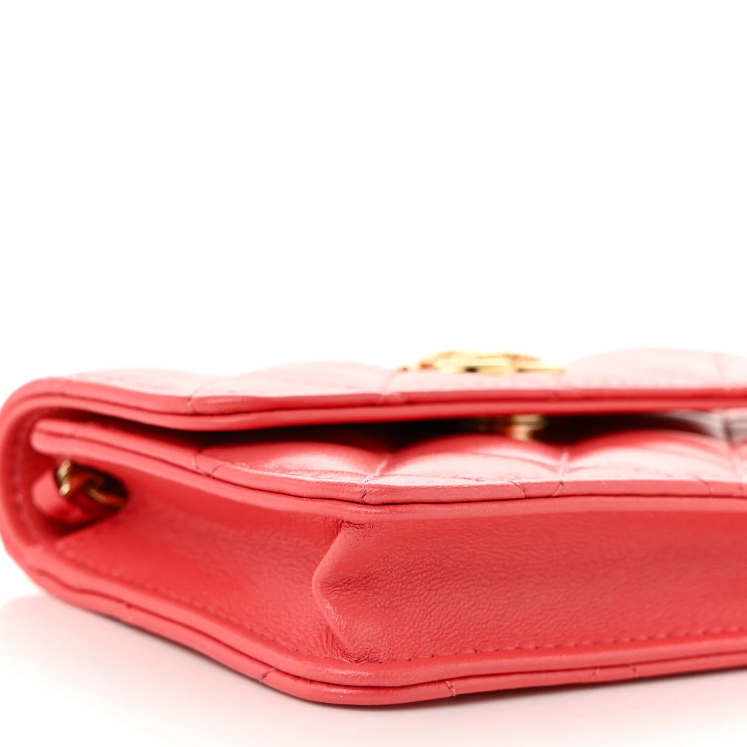 Shiny Lambskin Quilted Card Holder On Chain Pink - Top Club