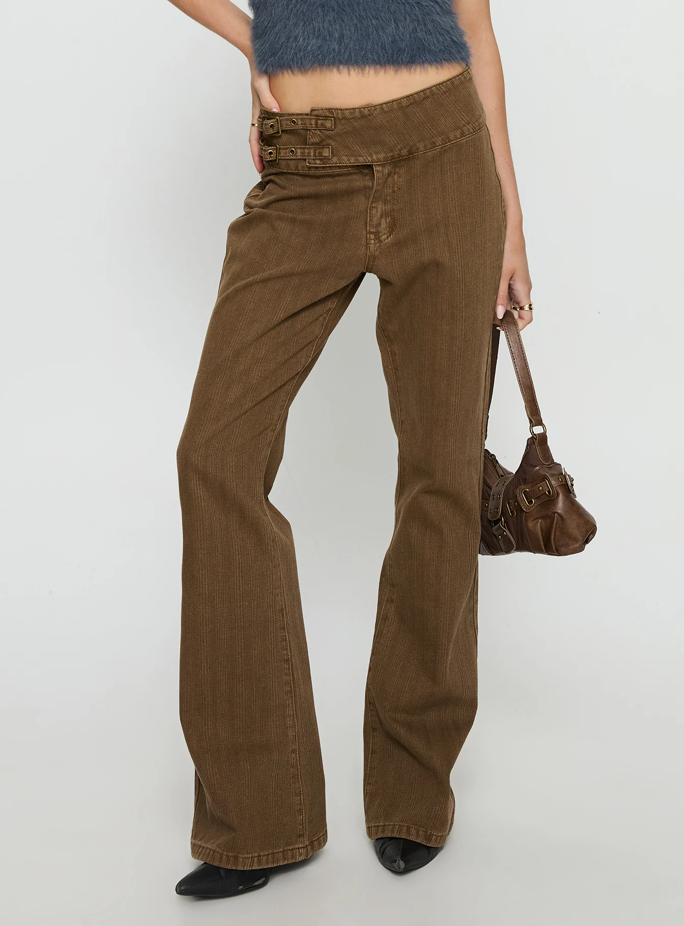 Thrill Ride Mid Rise Flare Jeans Washed Brown