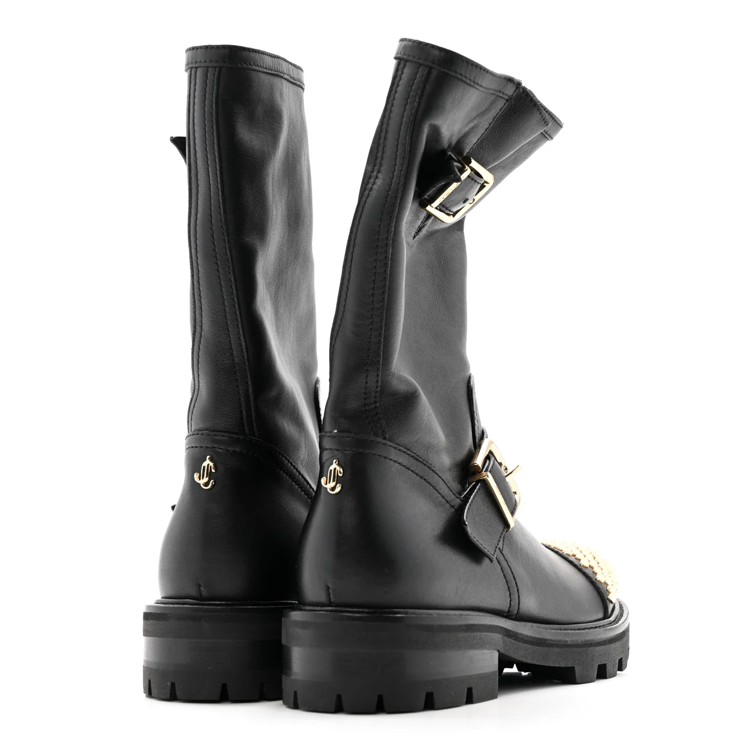 Calfskin Studded Biker II Boots 36.5 Black - Top Club