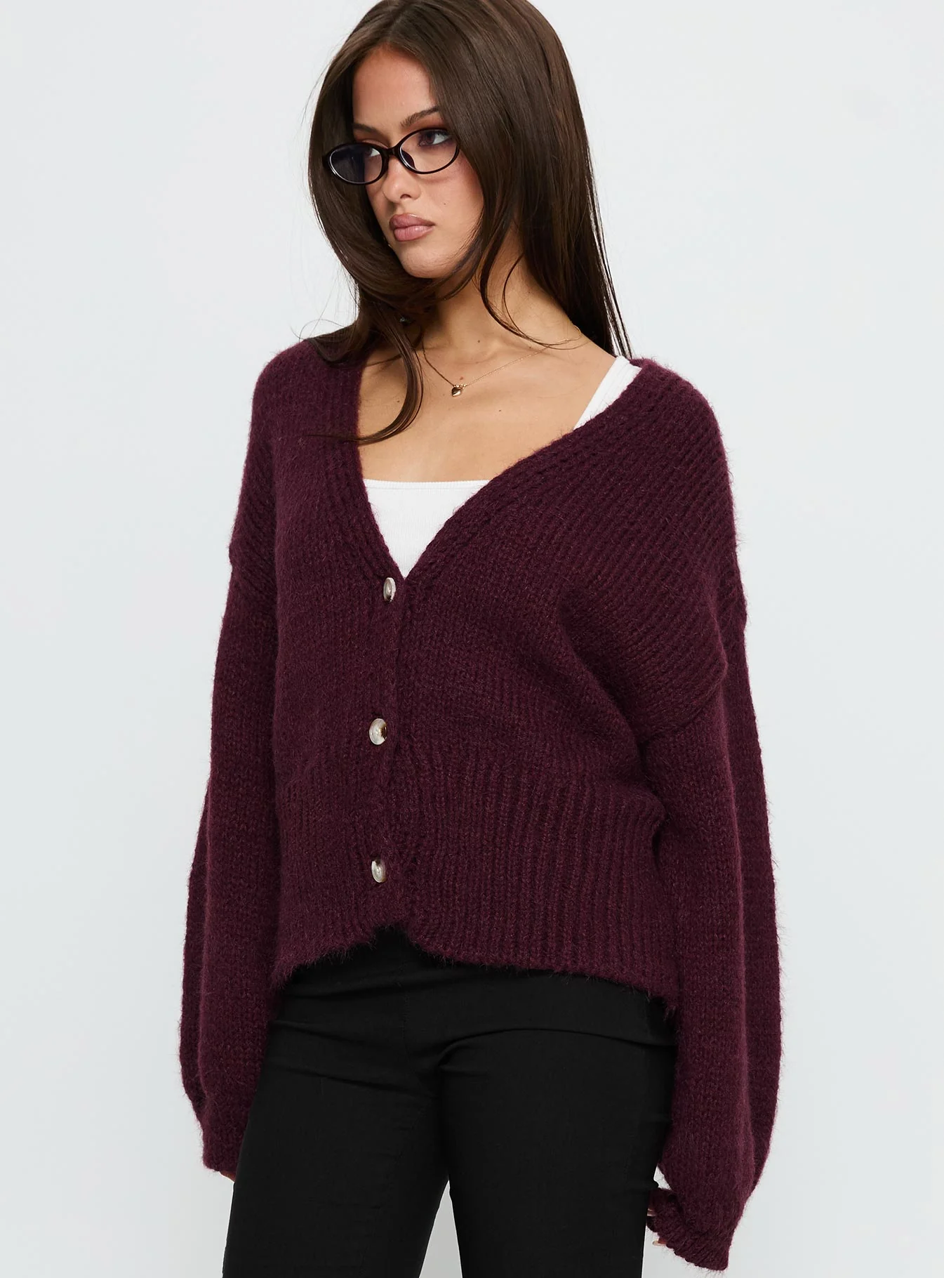 Yasmyn Knit Cardigan Burgundy