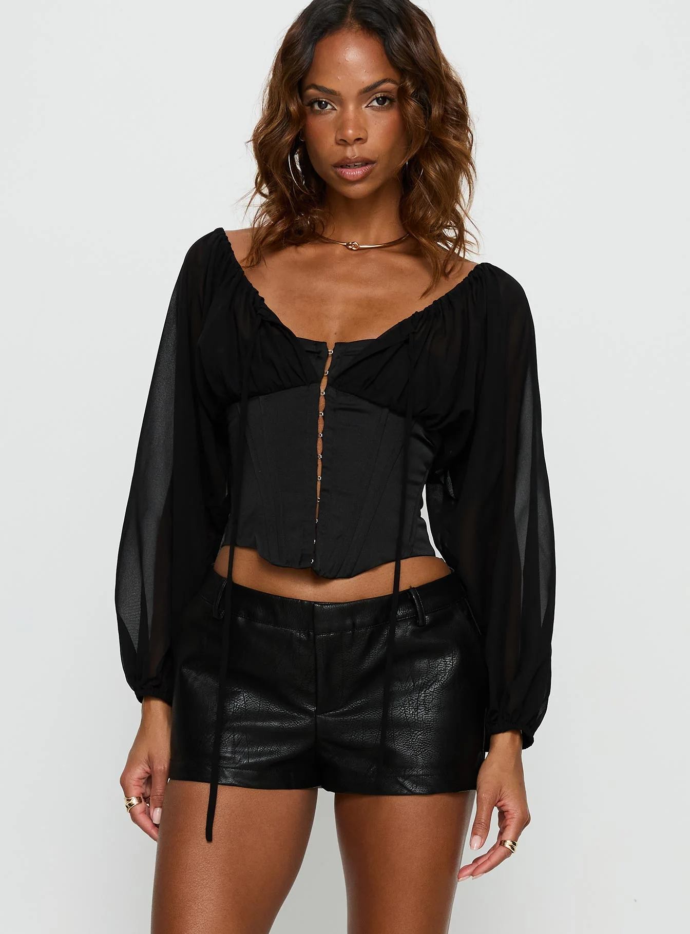 Gypsie Blouson Long Sleeve Corset Top Black