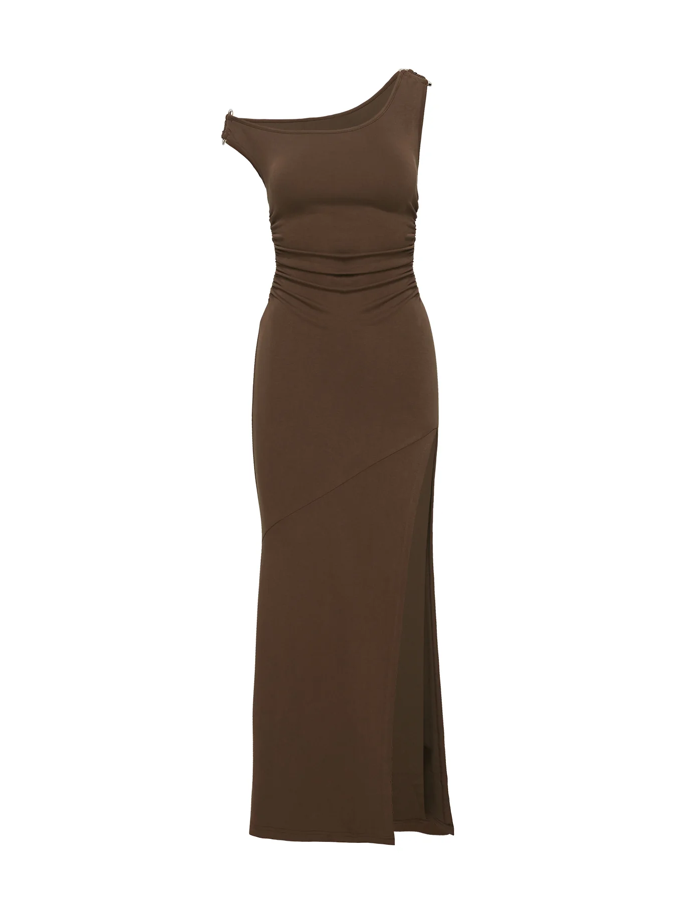Rios One Shoulder Maxi Dress Brown Curve