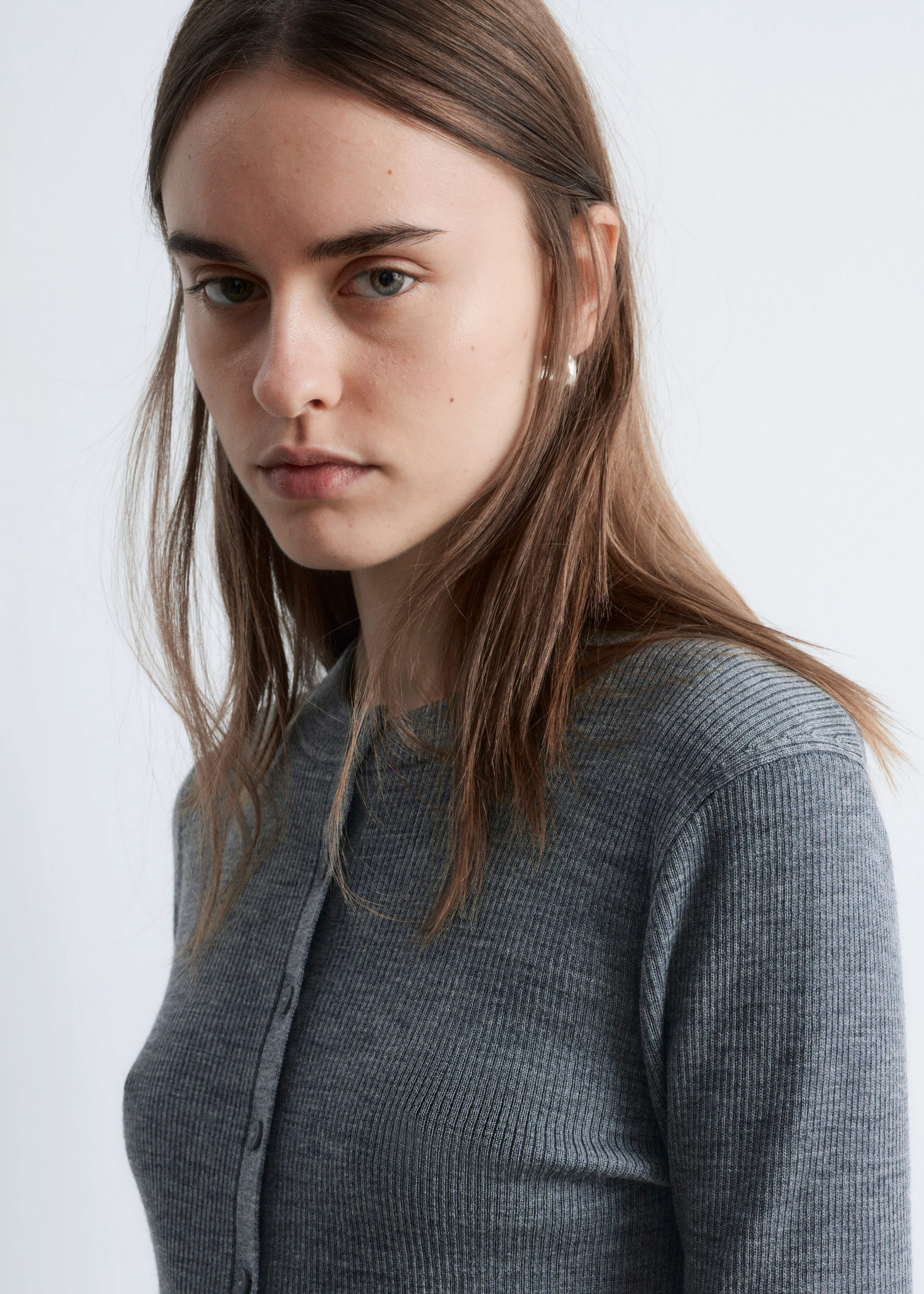 & Other Stories RIB-KNIT MERINO WOOL CARDIGAN
