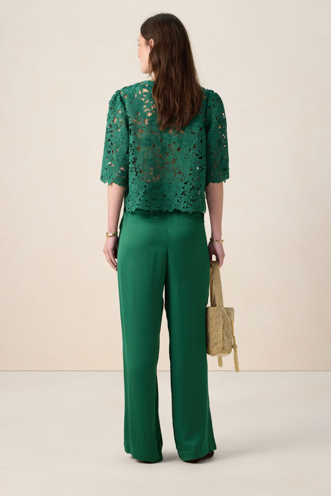 Groene high waist wide leg broek
