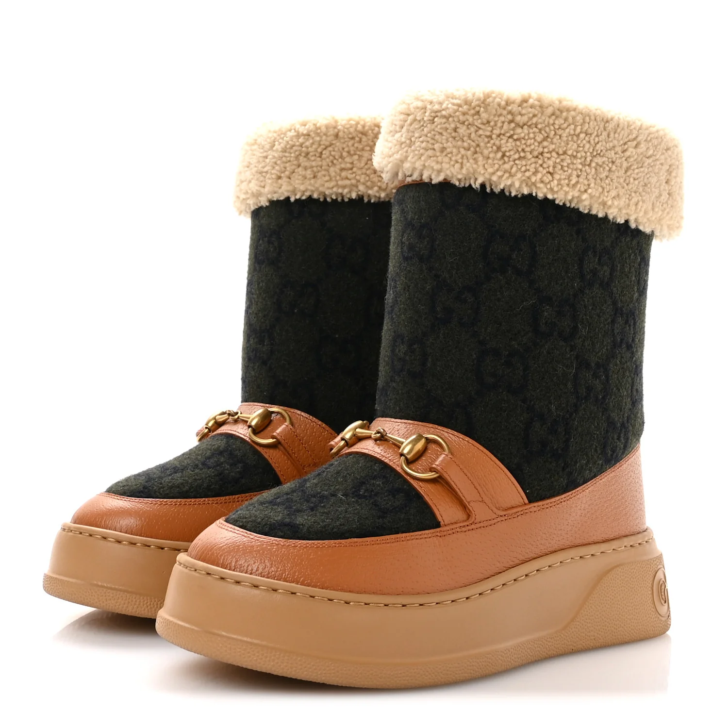 Covered Wool Monogram Textured Dollar Calfskin Shearling Horsebit Snow Boots 37 Underwood Blue Hazel Brown - Top Club