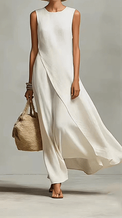 Sleeveless asymmetrical hem cotton-linen blend dress - Nordfashionstorm - Women's Clothing, Fashion for You - Nordfashionstorm.com