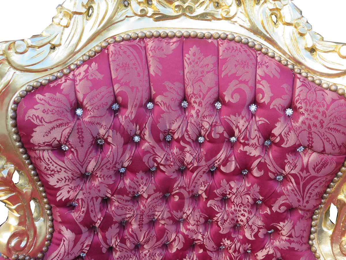 Baroque Armchair King Bordeaux Bouquet Pattern / Gold with Bling Bling Rhinestones - Furniture Antique Style