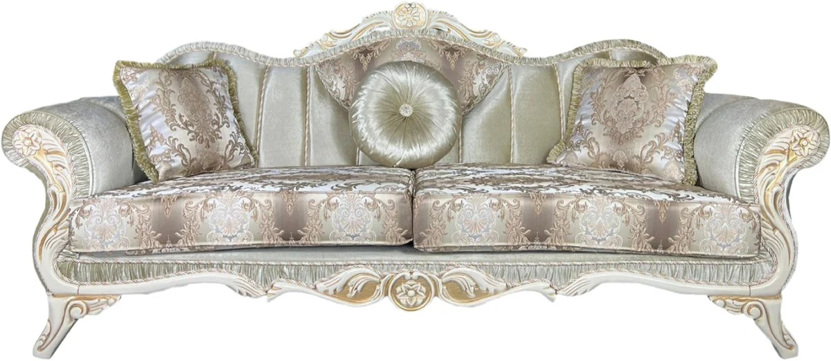 Luxury Baroque Sofa Green / White / Gold - Magnificent living room sofa with elegant pattern - Baroque living room furniture