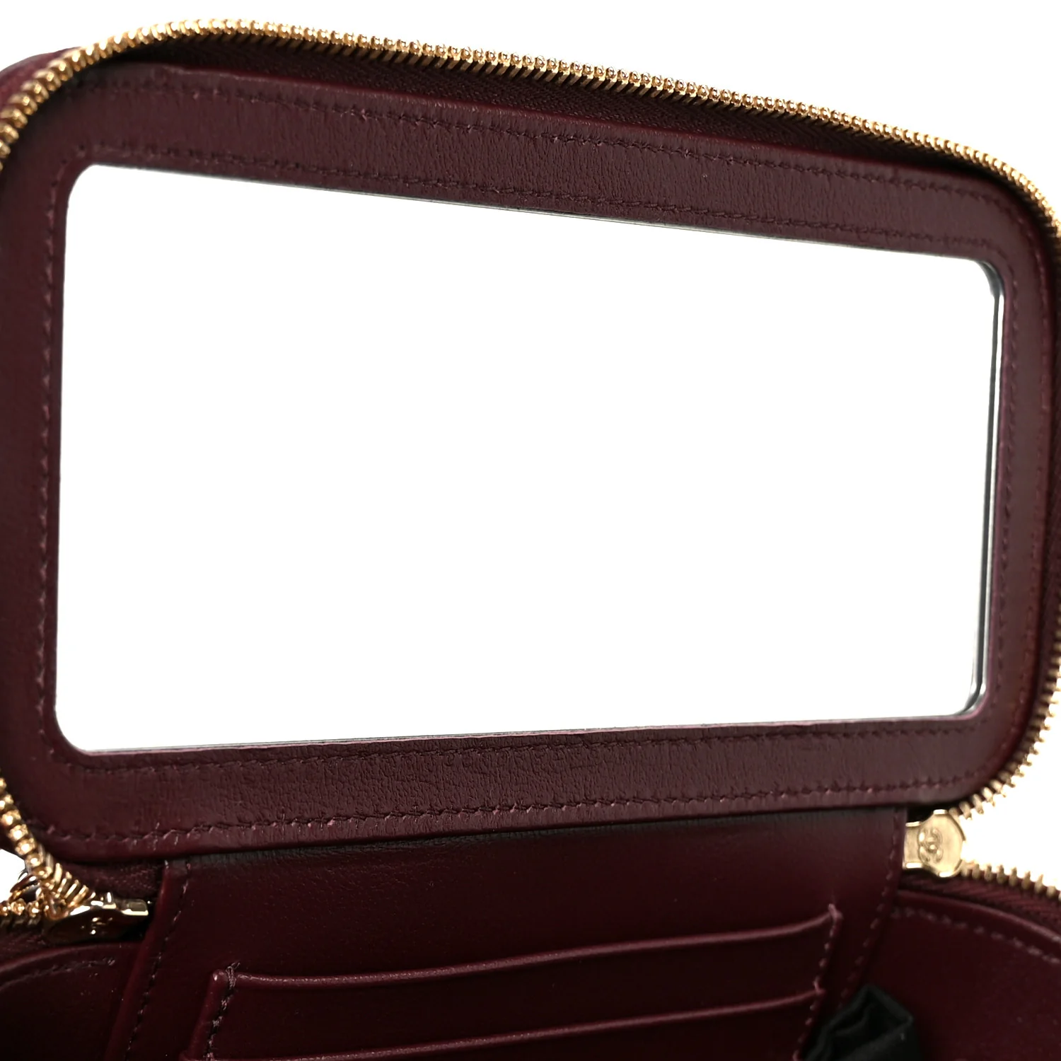 Lambskin Quilted Small Top Handle Vanity Case With Chain Burgundy - Top Club