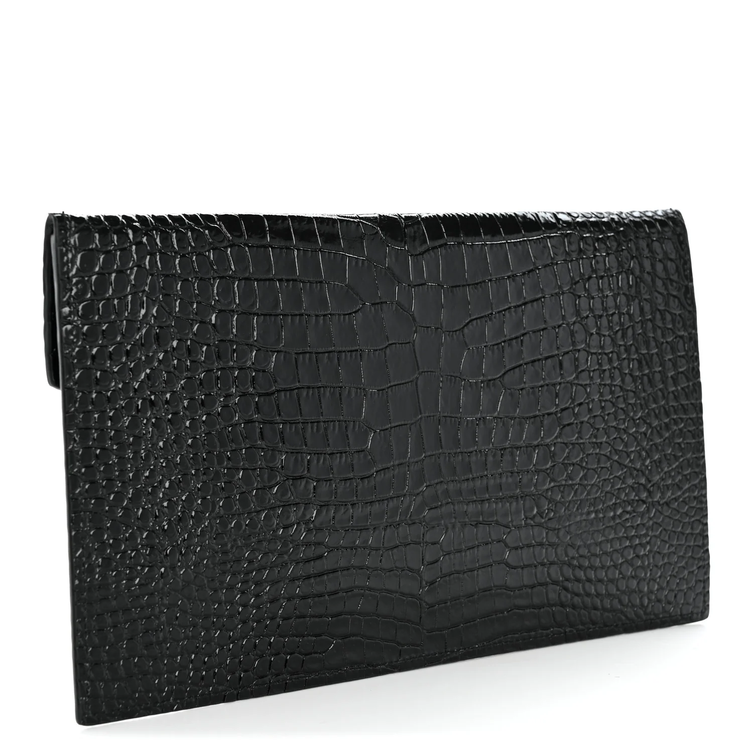 Calfskin Crocodile Embossed Uptown Monogram Pouch Black - Top Club