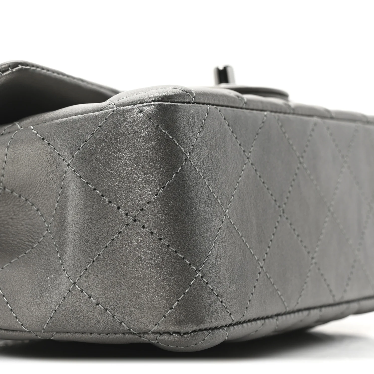 Metallic Lambskin Quilted Mini Rectangular Flap  Dark Grey - Top Club