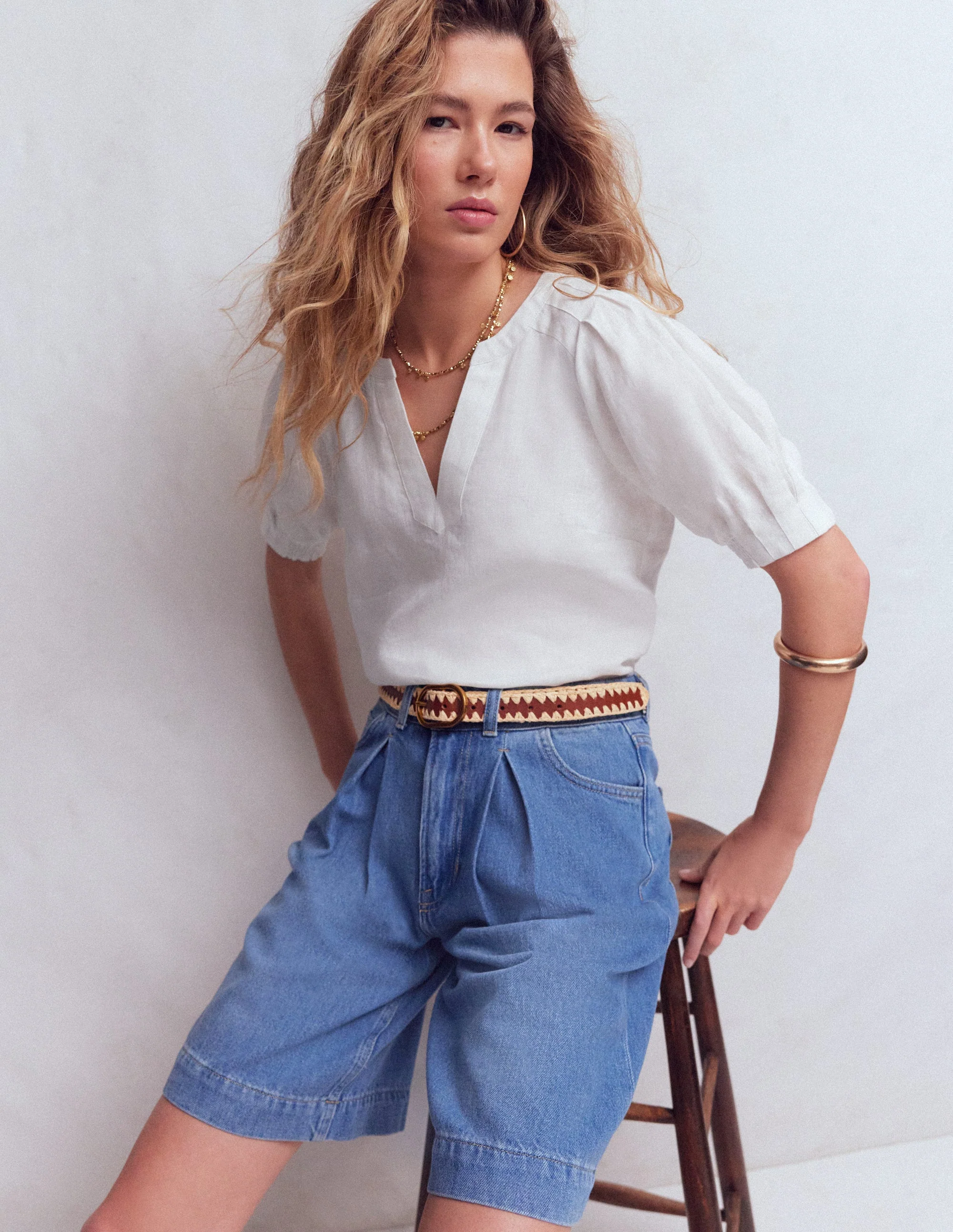 Rae Leinenoberteil-Weiß