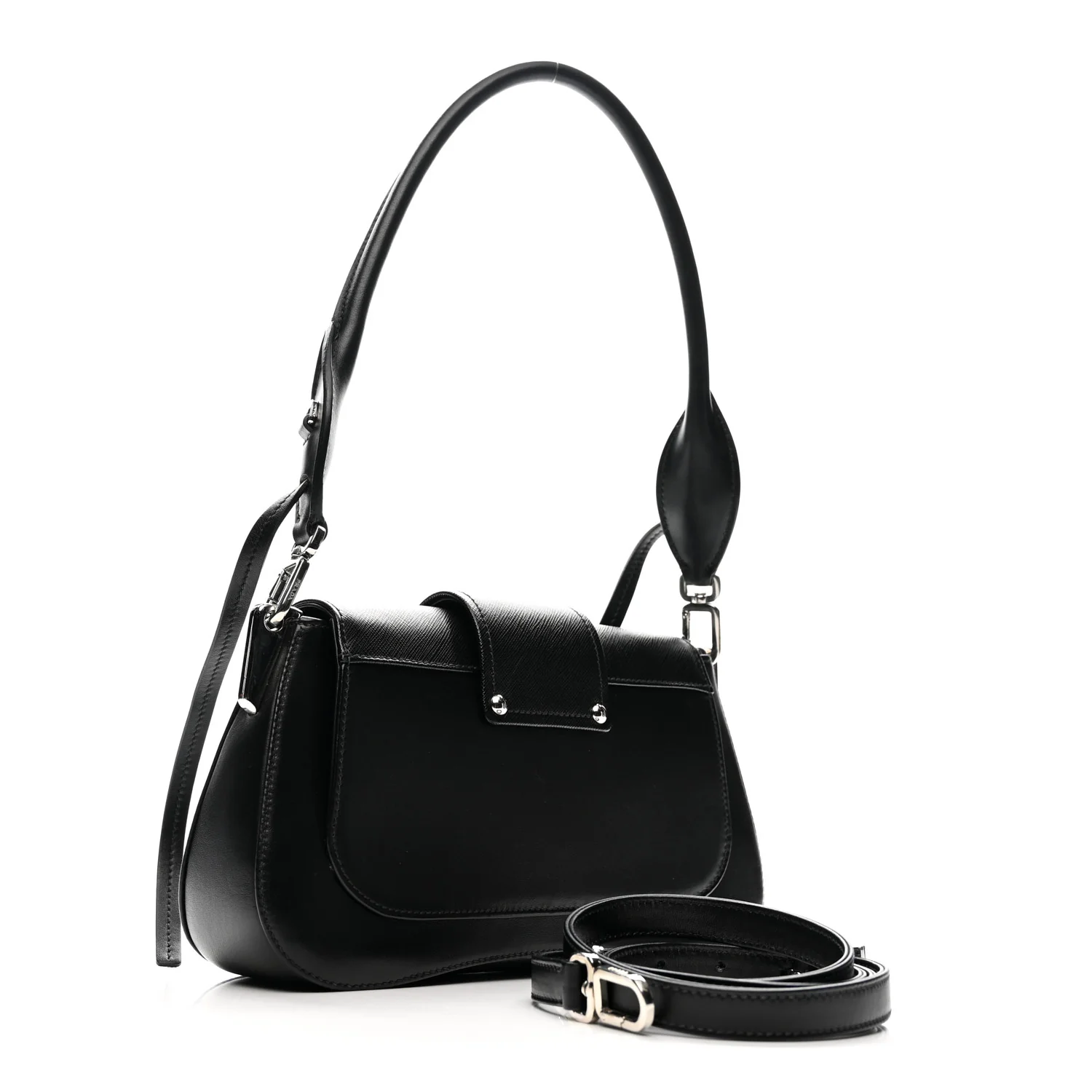 City Calfskin Saffiano Sidonie Shoulder Bag Black - Top Club