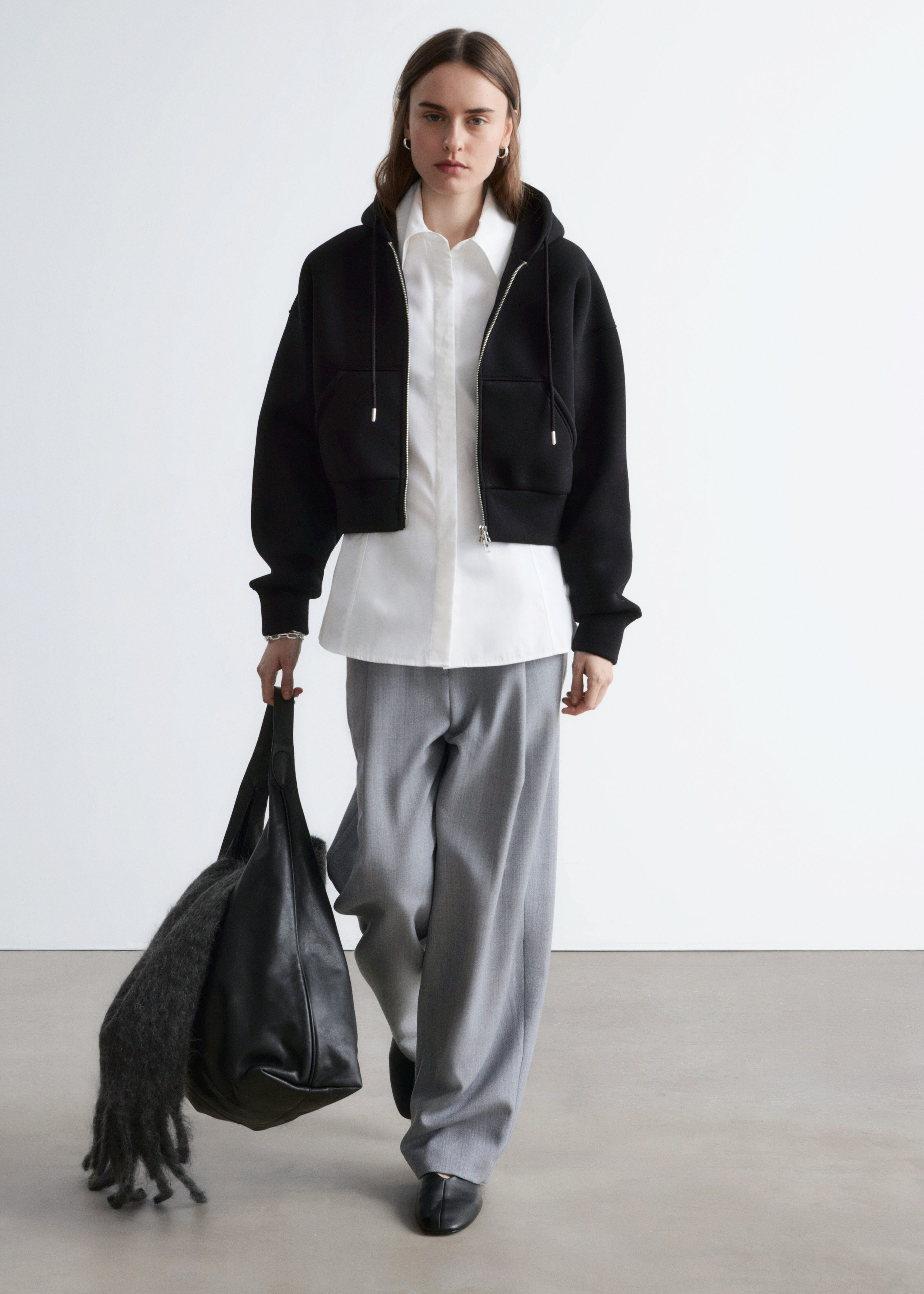 & Other Stories CROPPED SCUBA ZIP-UP HOODIE