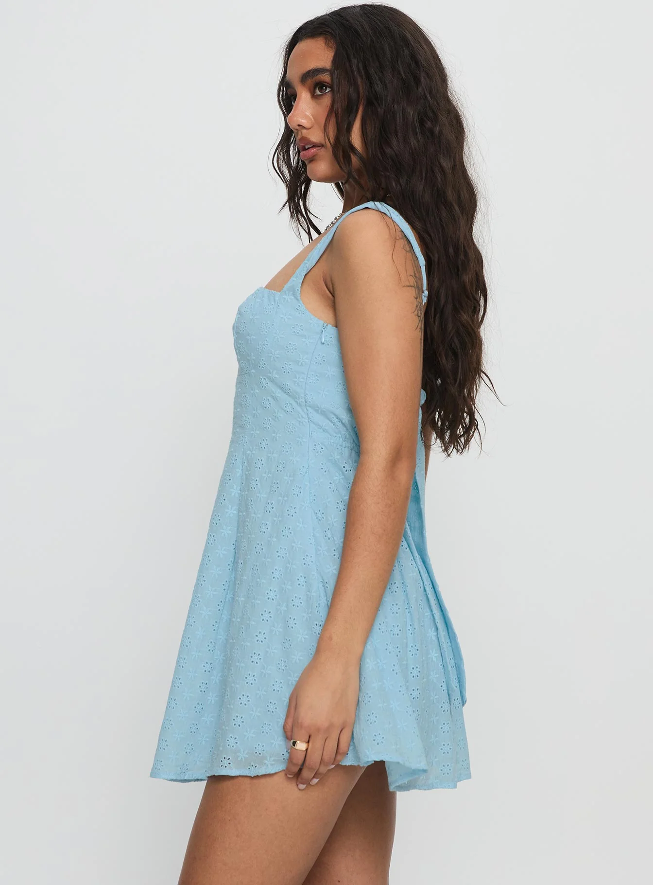 Xanthus Embroidered Mini Dress Blue