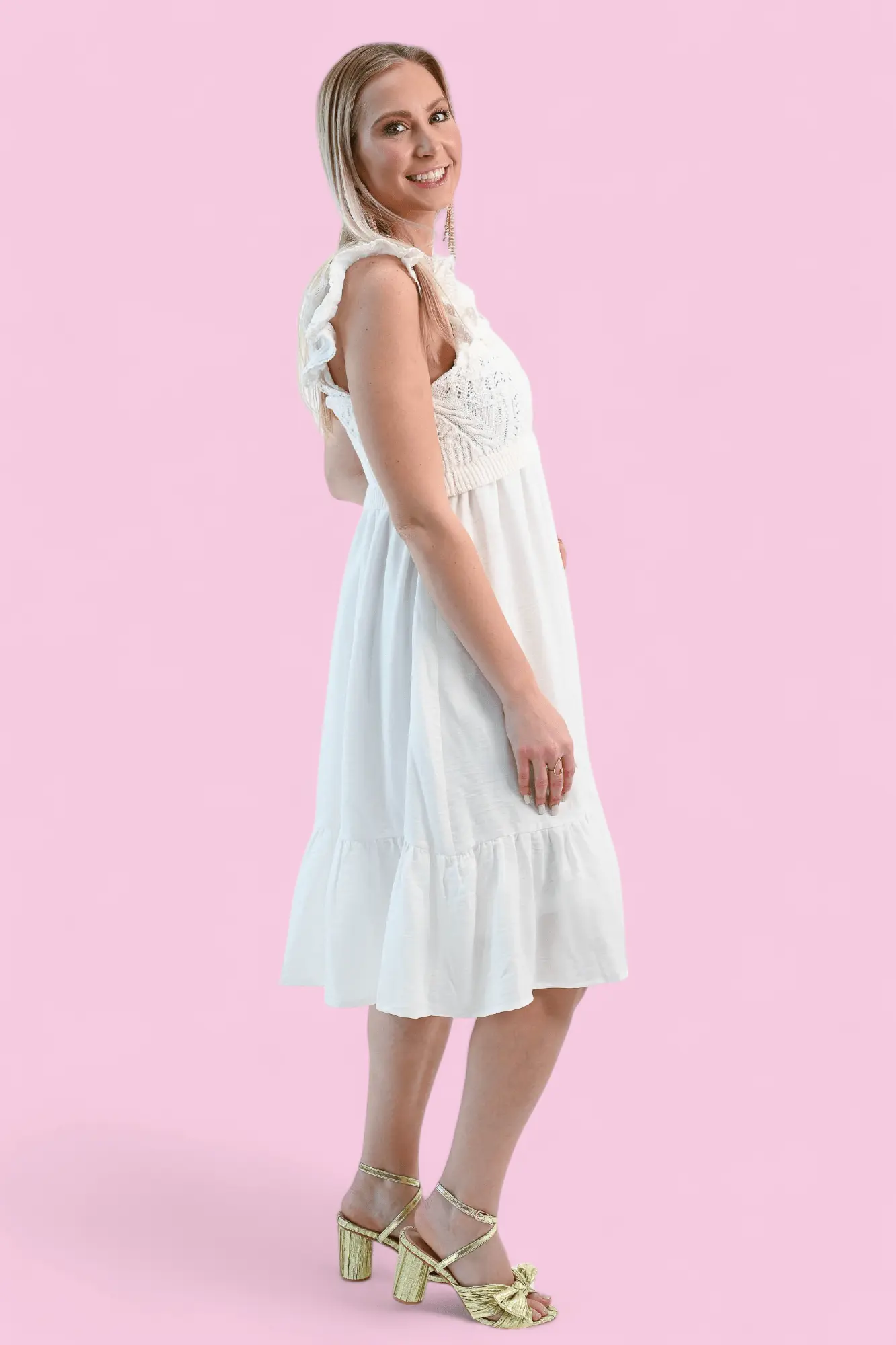 Just Getting Started Crochet Lace Ruffle Sleeve Dress - ALJEGJ