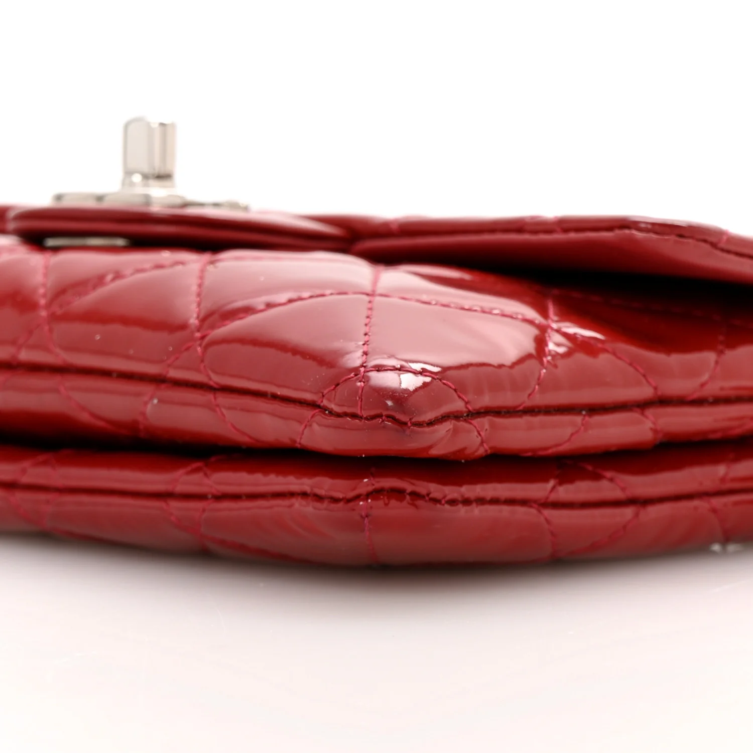 Patent Quilted Mini Flap Clutch With Chain  Red - Top Club
