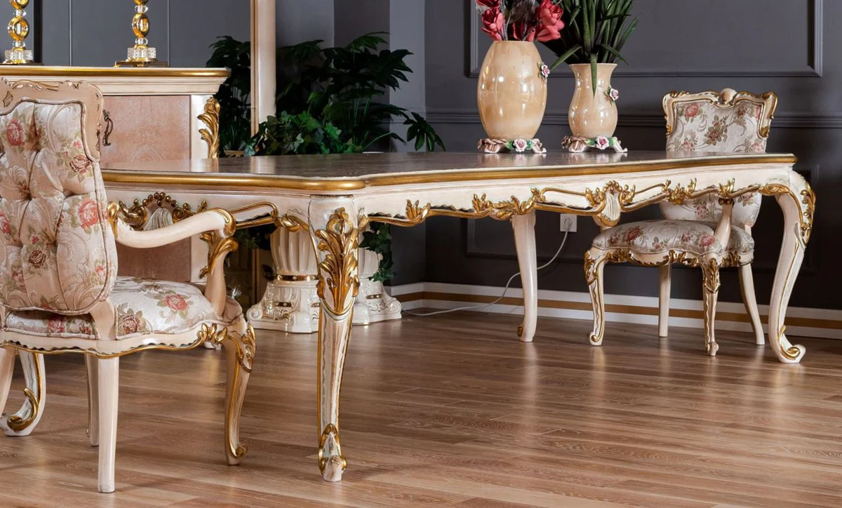 Luxury baroque dining table beige / white / gold - magnificent solid wood dining room table in baroque style - baroque dining room furniture
