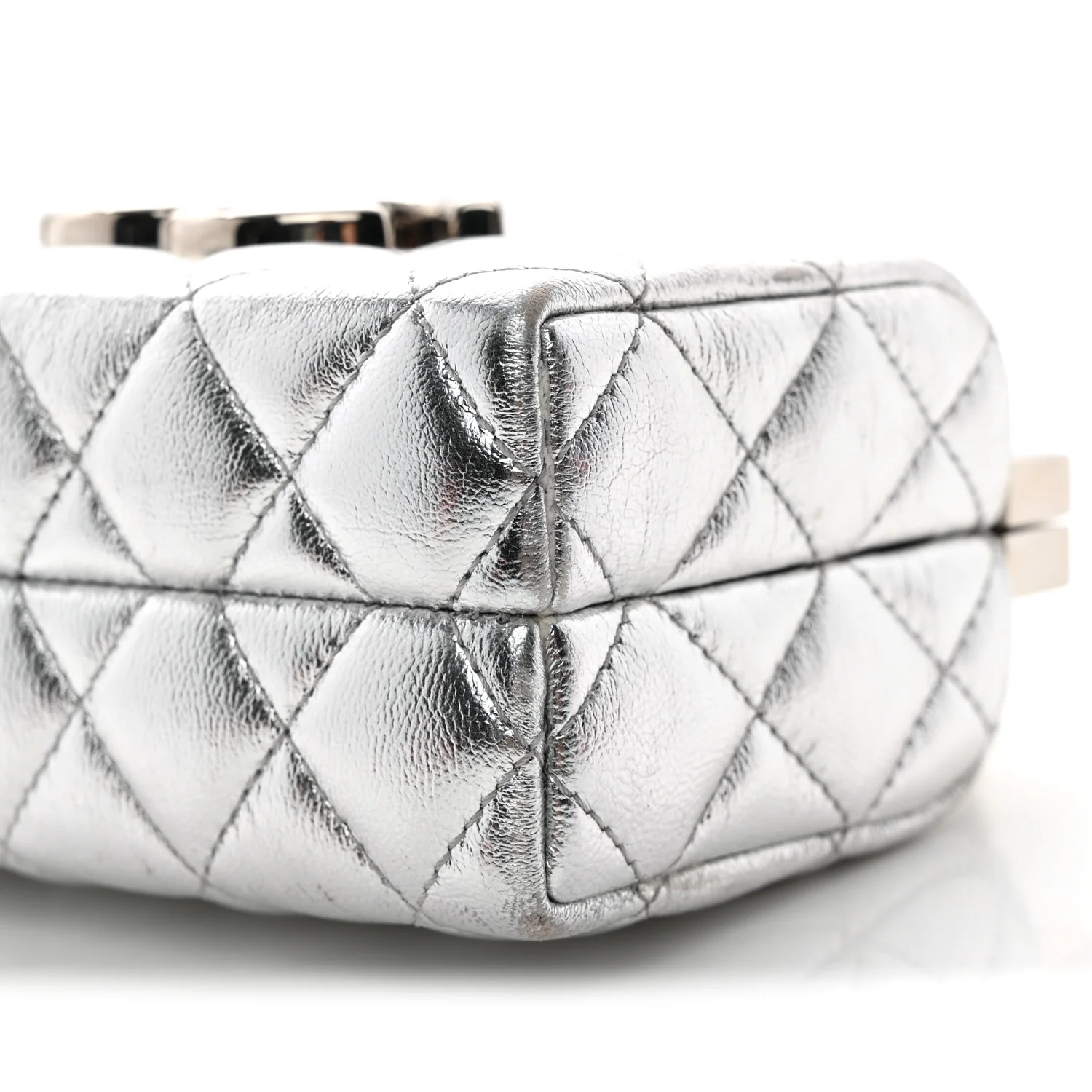 Metallic Calfskin Quilted Box Crossbody Silver - Top Club