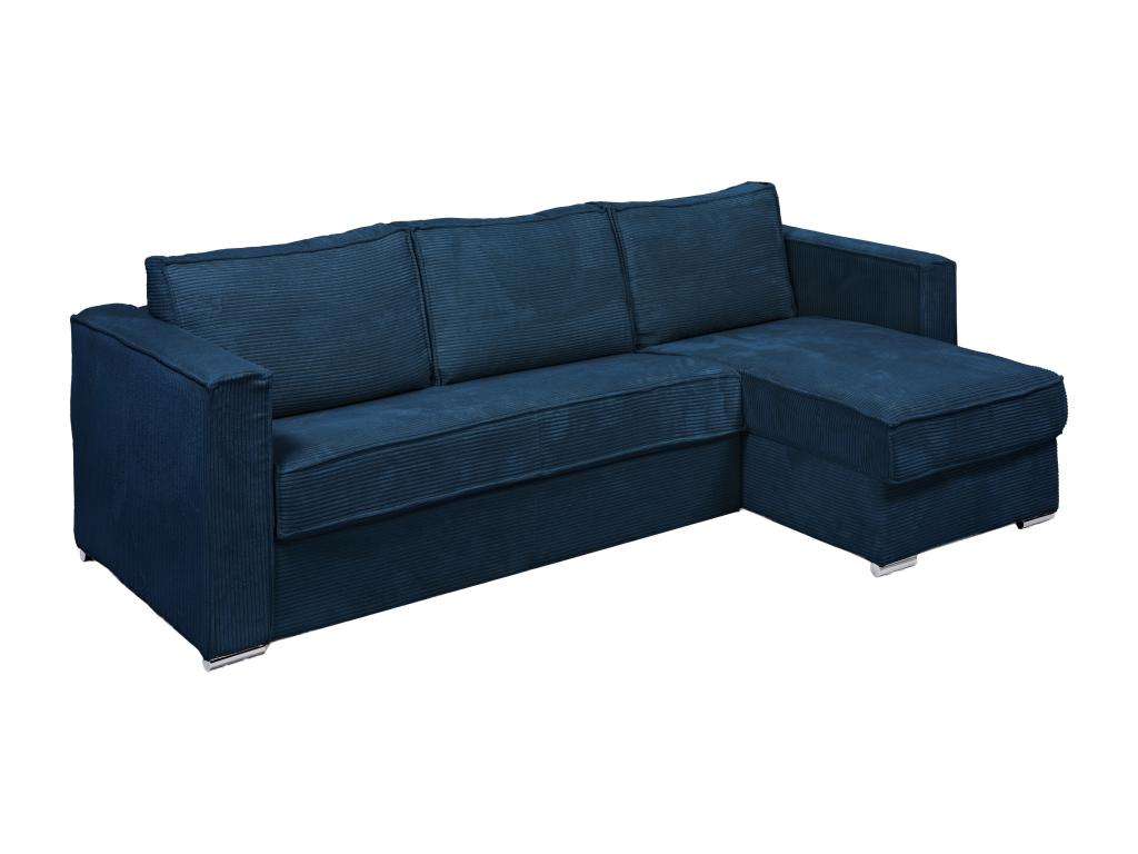 Sofá cama rinconero con apertura italiana y reversible de pana azul noche - Tamaño de descanso 140 cm - Colchón de 14 cm LORETO