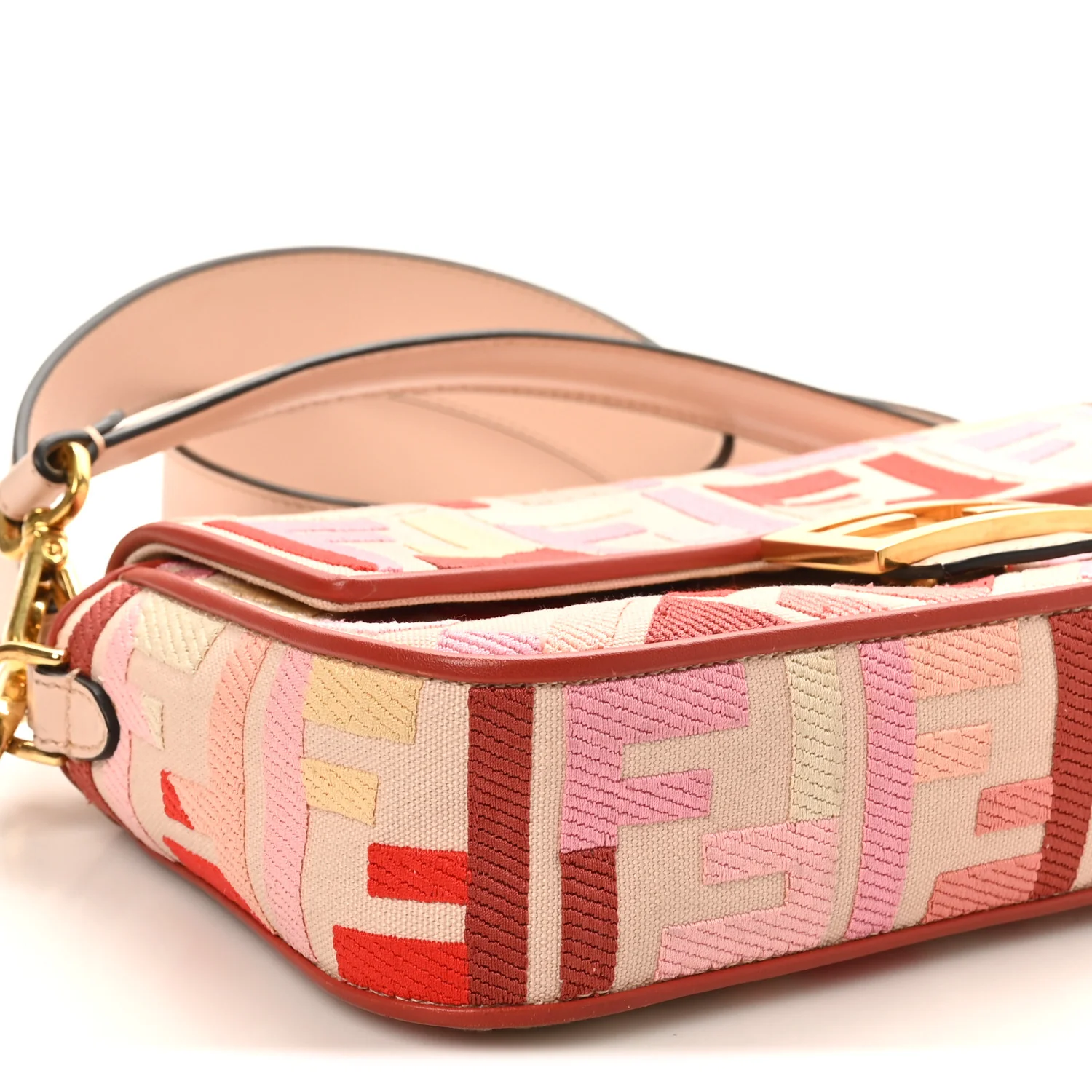 Canvas Vitello King FF Embroidered Baguette Rosa Quarzo Bloody Mary Multicolor - Top Club