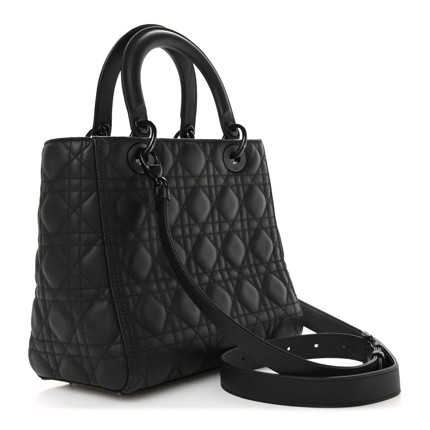 Ultra Matte Calfskin Cannage Medium Lady Dior Black - Top Club