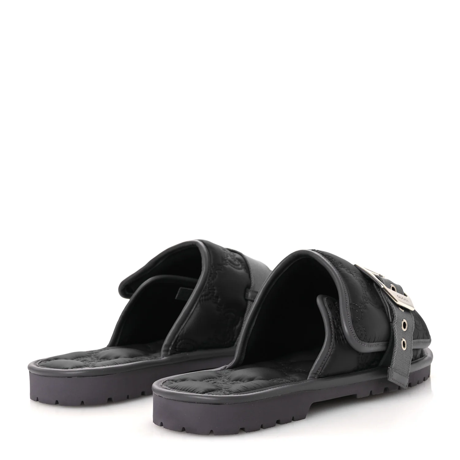 Nylon Calfskin GG Matelasse Mens Slide Sandals 11 Blue Grey - Top Club