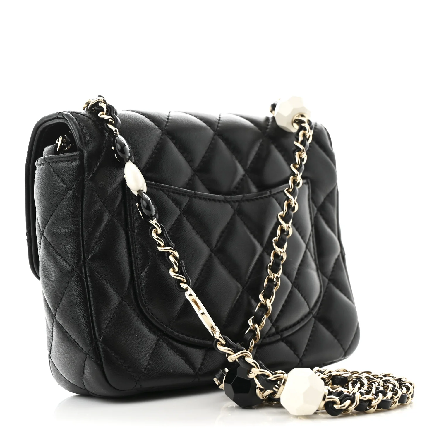 Lambskin Resin Quilted Mini Heart Square Flap Black - Top Club