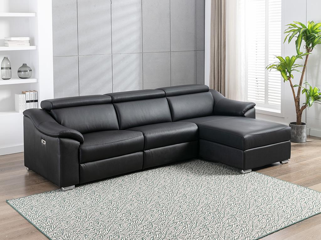 Sofá rinconera relax piel superior negra - ángulo derecho