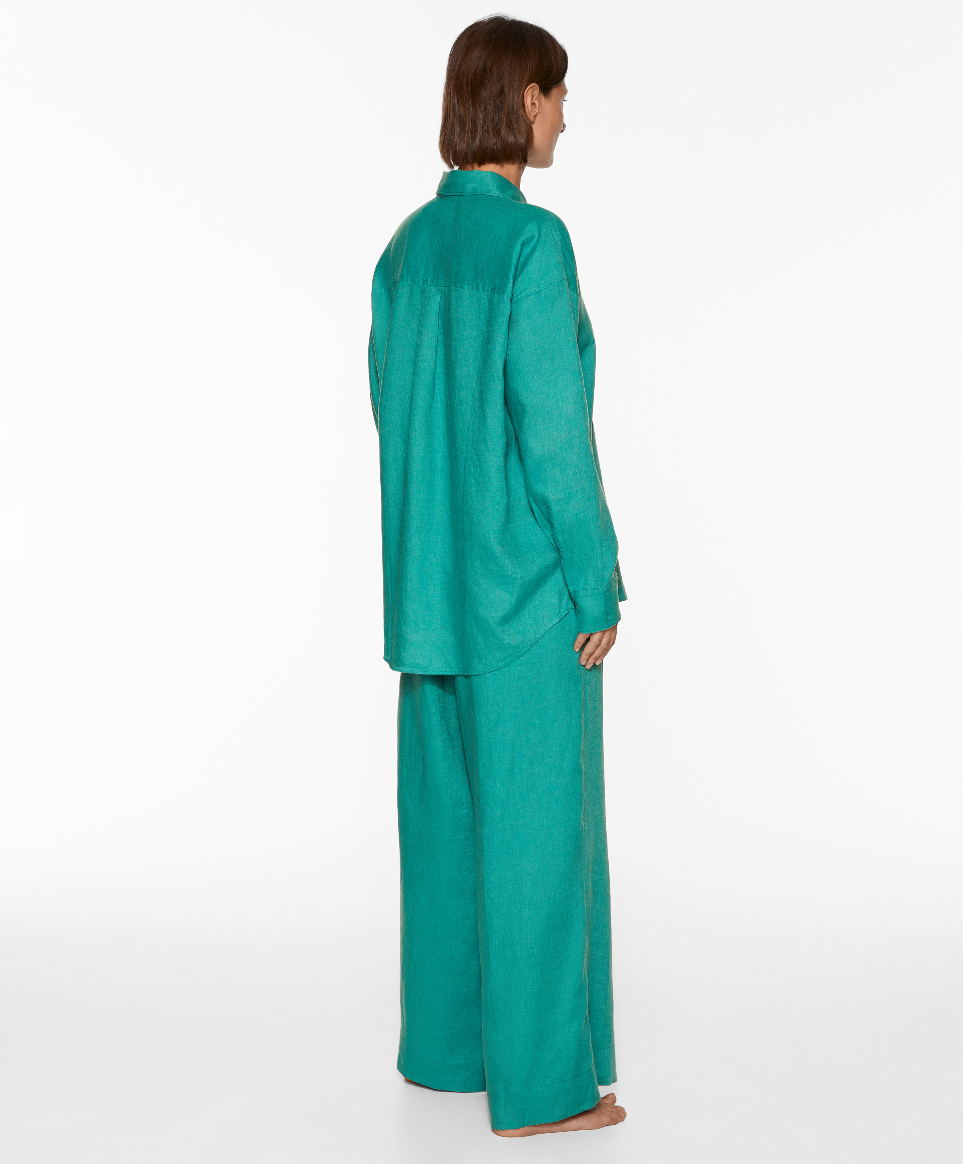 OYSHO 100% linen wide straight-leg trousers