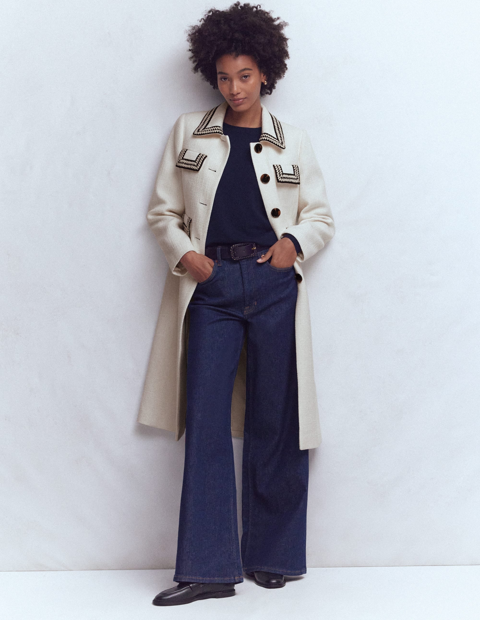 Mantel mit Taschendetail-Naturweiß