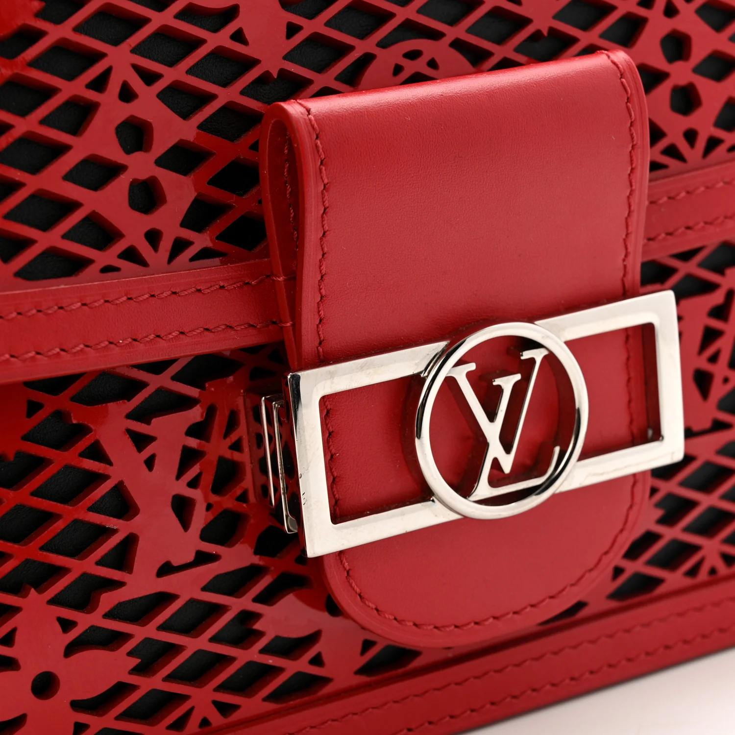 Patent Calfskin Monogram Lace Dauphine Mini Red - Top Club