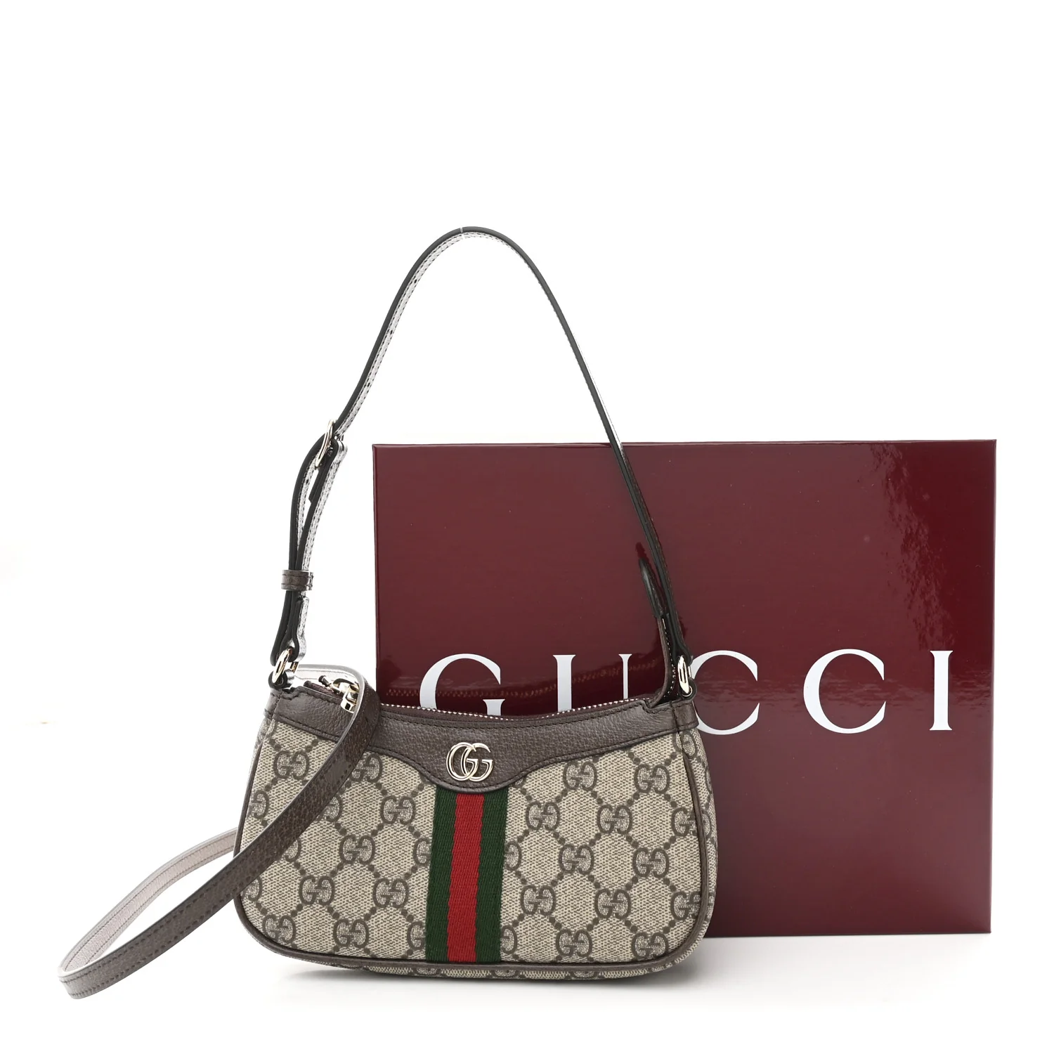 GG Supreme Monogram Textured Dollar Calfskin Web Mini Ophidia Shoulder Bag Beige Ebony New Acero - Top Club