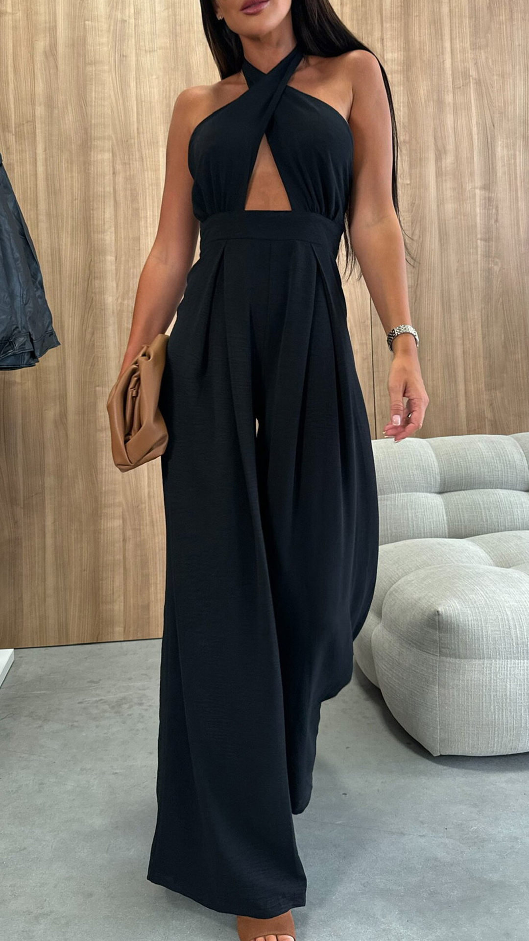 Women's Magenta Halter Neck Cutout Wide-Leg Jumpsuit - Nordfashionstorm - Women's Clothing, Fashion for You - Nordfashionstorm.com