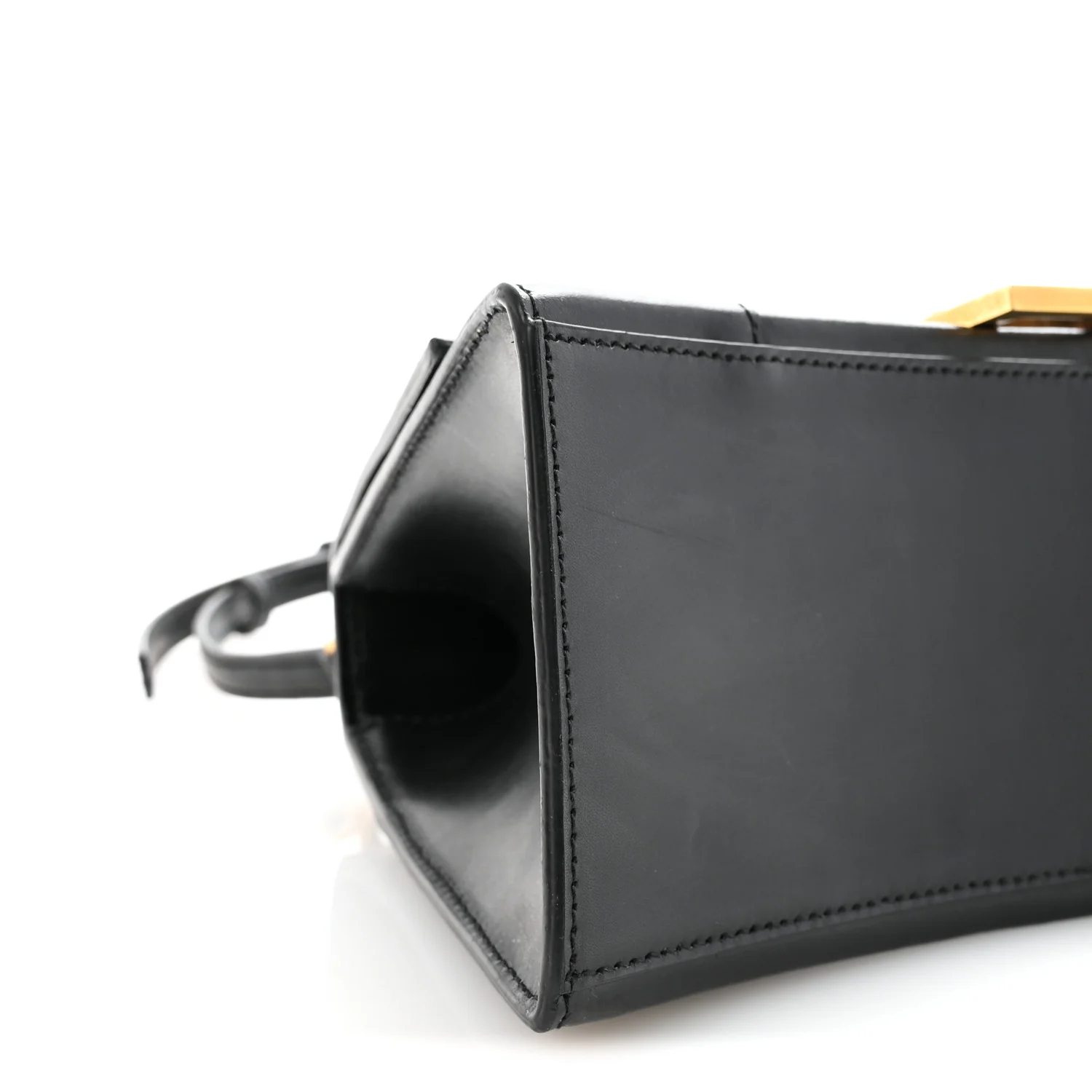 Shiny Box Calfskin Small Hourglass Top Handle Bag Black - Top Club