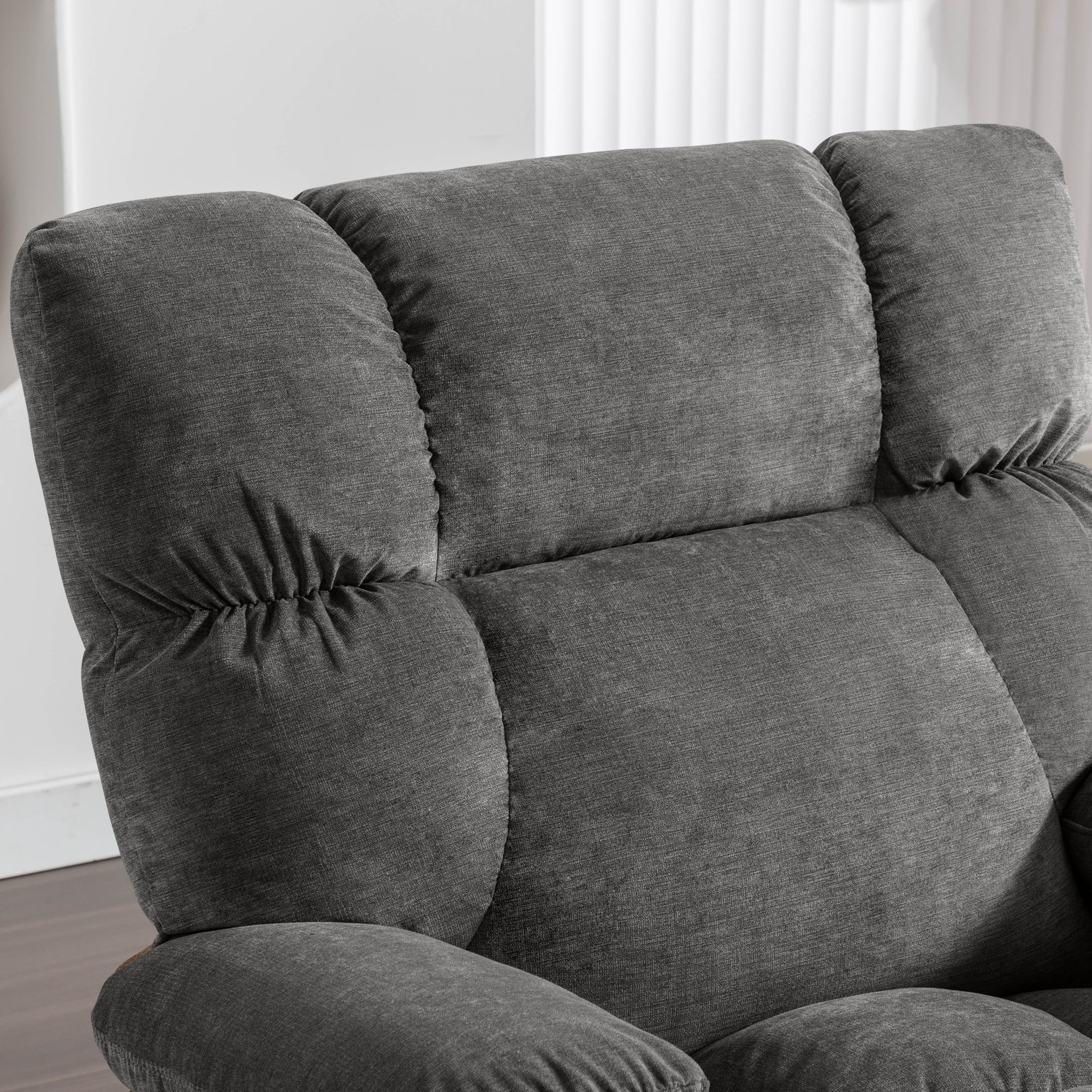 JONPONY Manual Recliner Chair with Heat Therapy and Massage Function, Heavy Duty Reclining Mechanism Massage Chair, Elderly Single Rocker Sofa with Cup Holders for Bedroom Home Theater, Grey