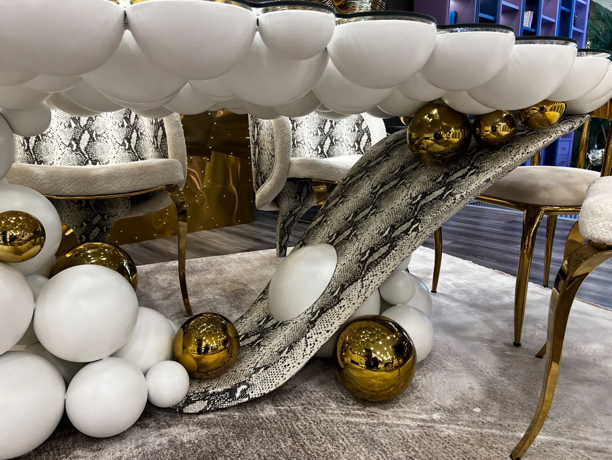 Luxury designer dining table with glass top white / gold / black 230 x 120 x H. 76 cm - Dining room furniture - Luxury furniture - Designer furniture
