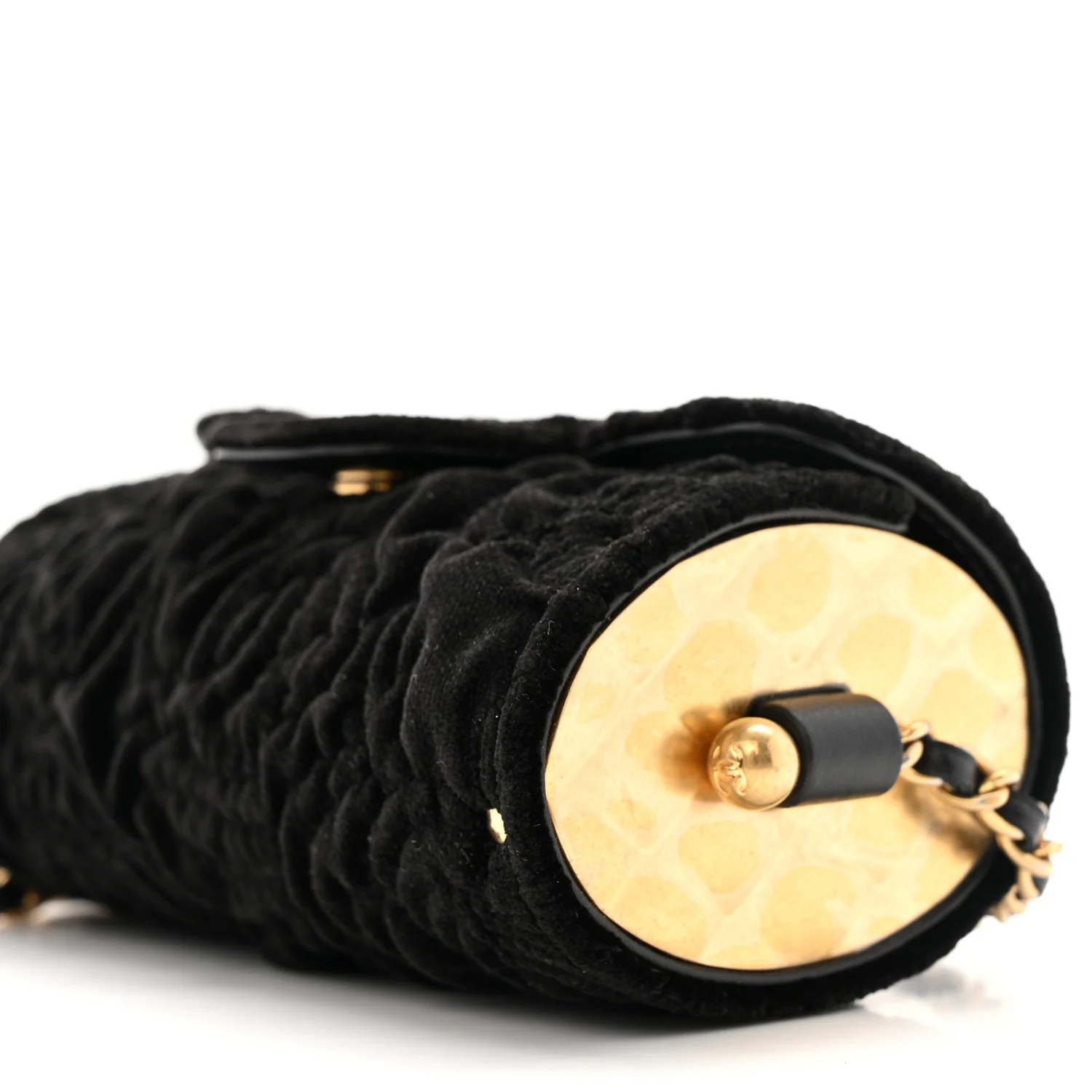 Velvet Camellia Embossed Jewel Belt Card Holder With Chain Black - Top Club