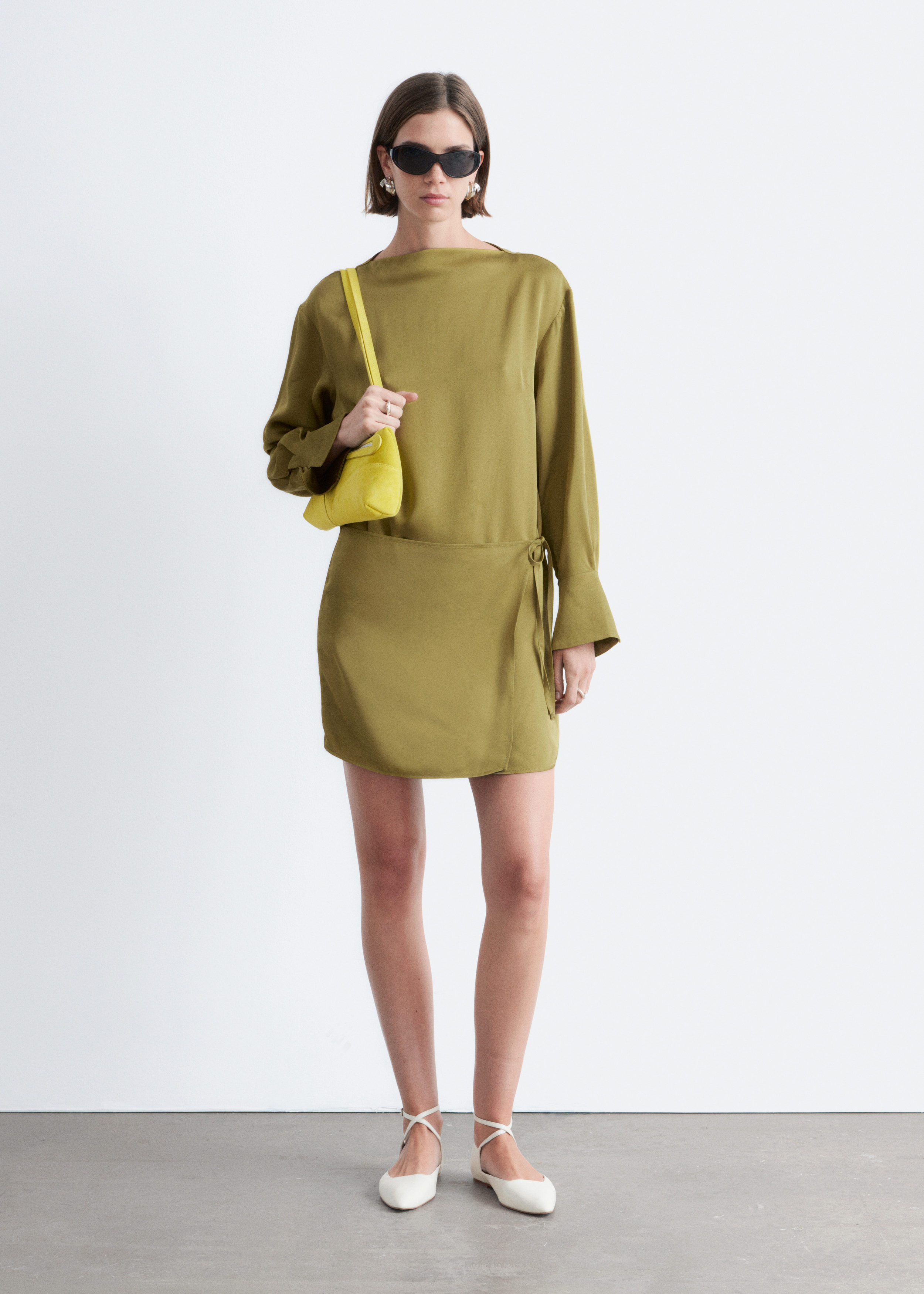 & Other Stories SATIN TIE-CLOSURE MINI DRESS