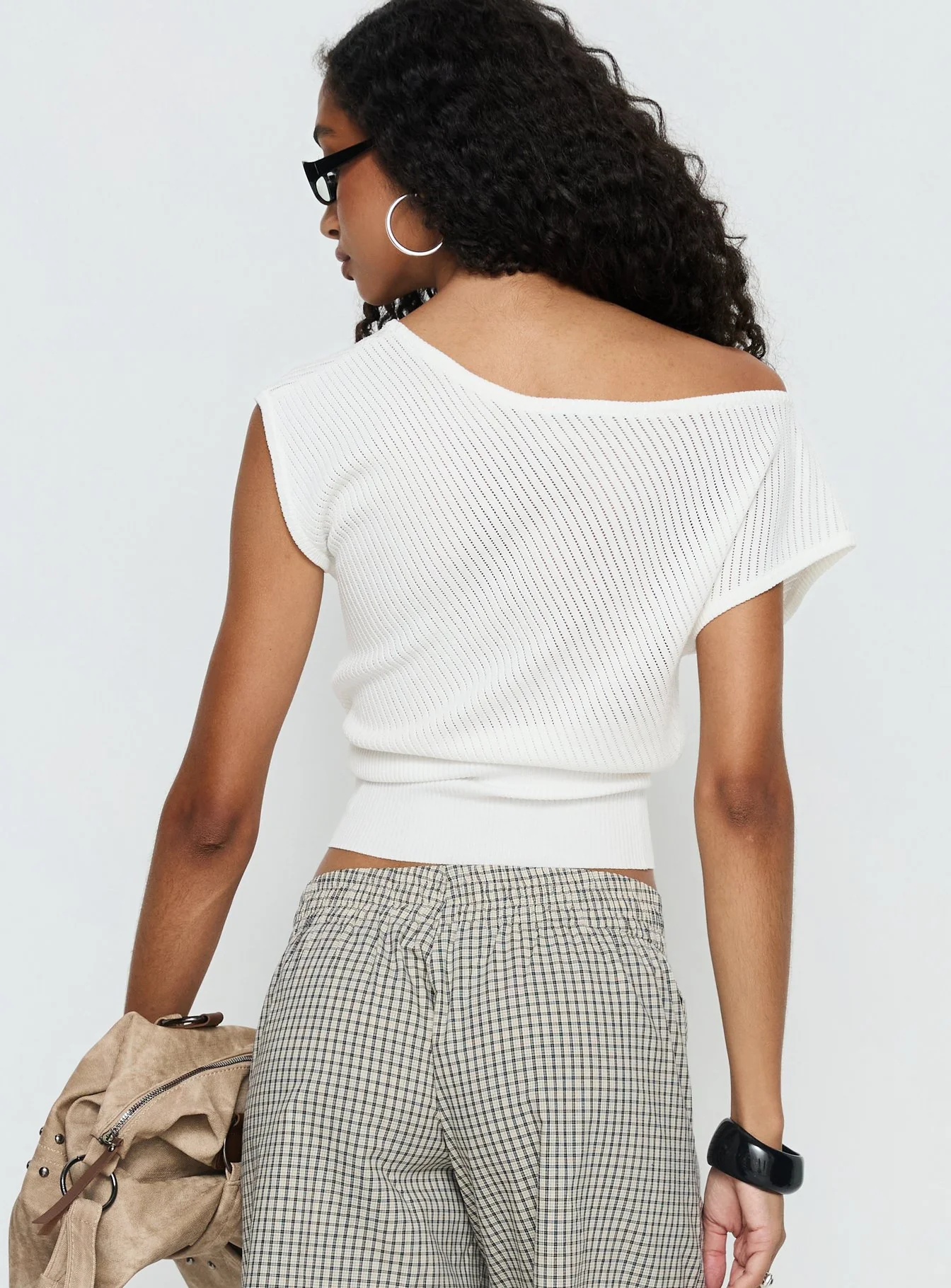 Cloud Tempo Boat Neck Cinched Knit Top White