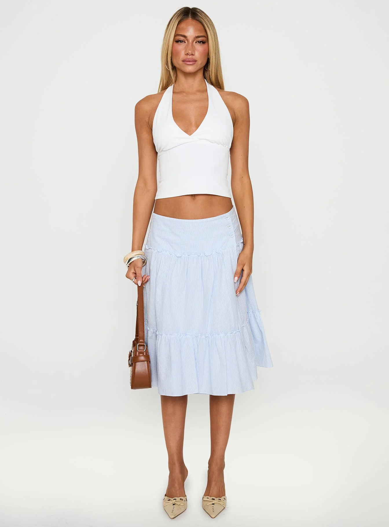 Cascades Low Rise Midi Skirt Blue / White Stripe