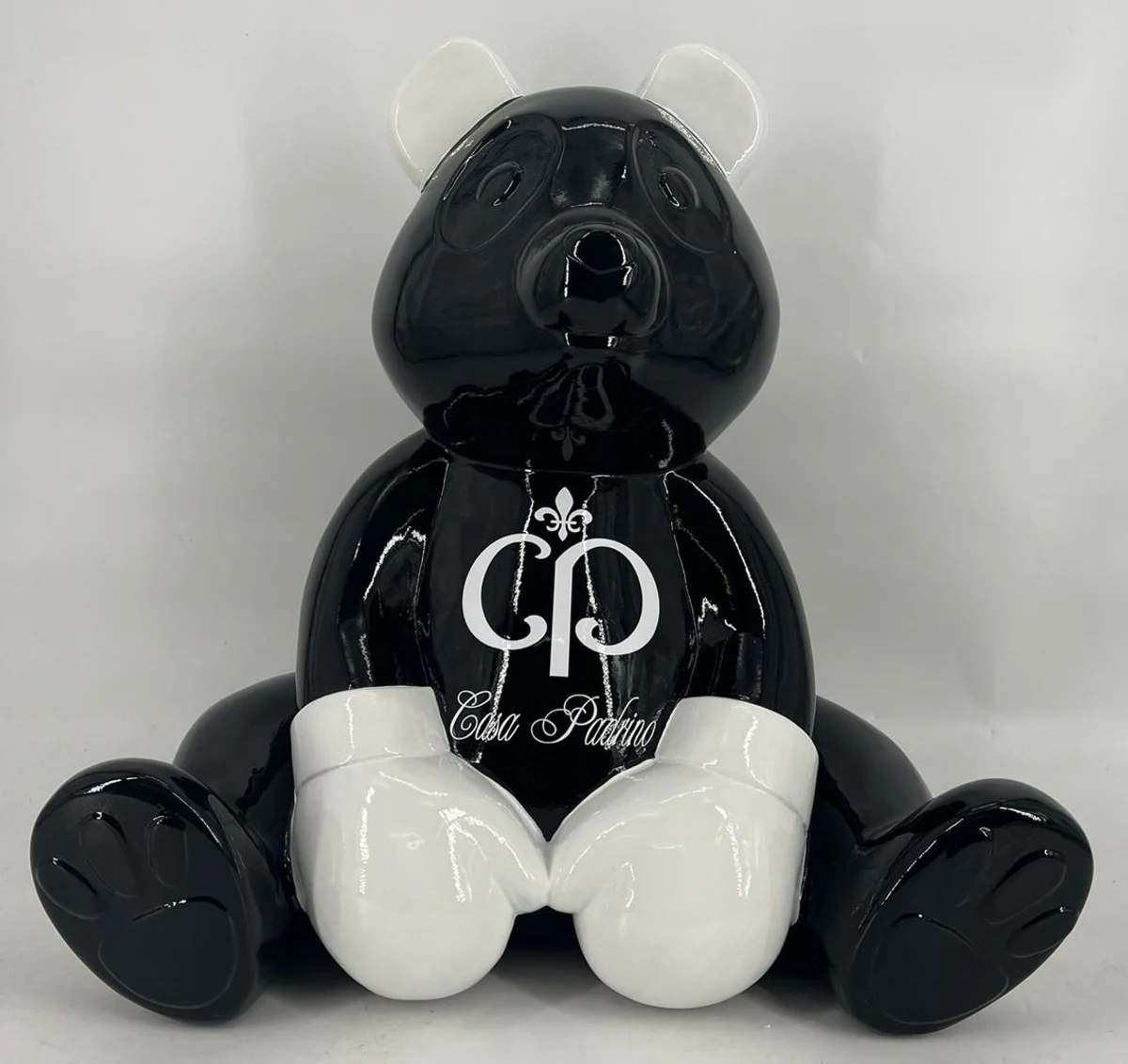Luxury decorative figure boxer teddy bear black / white 50 cm - decorative sculpture