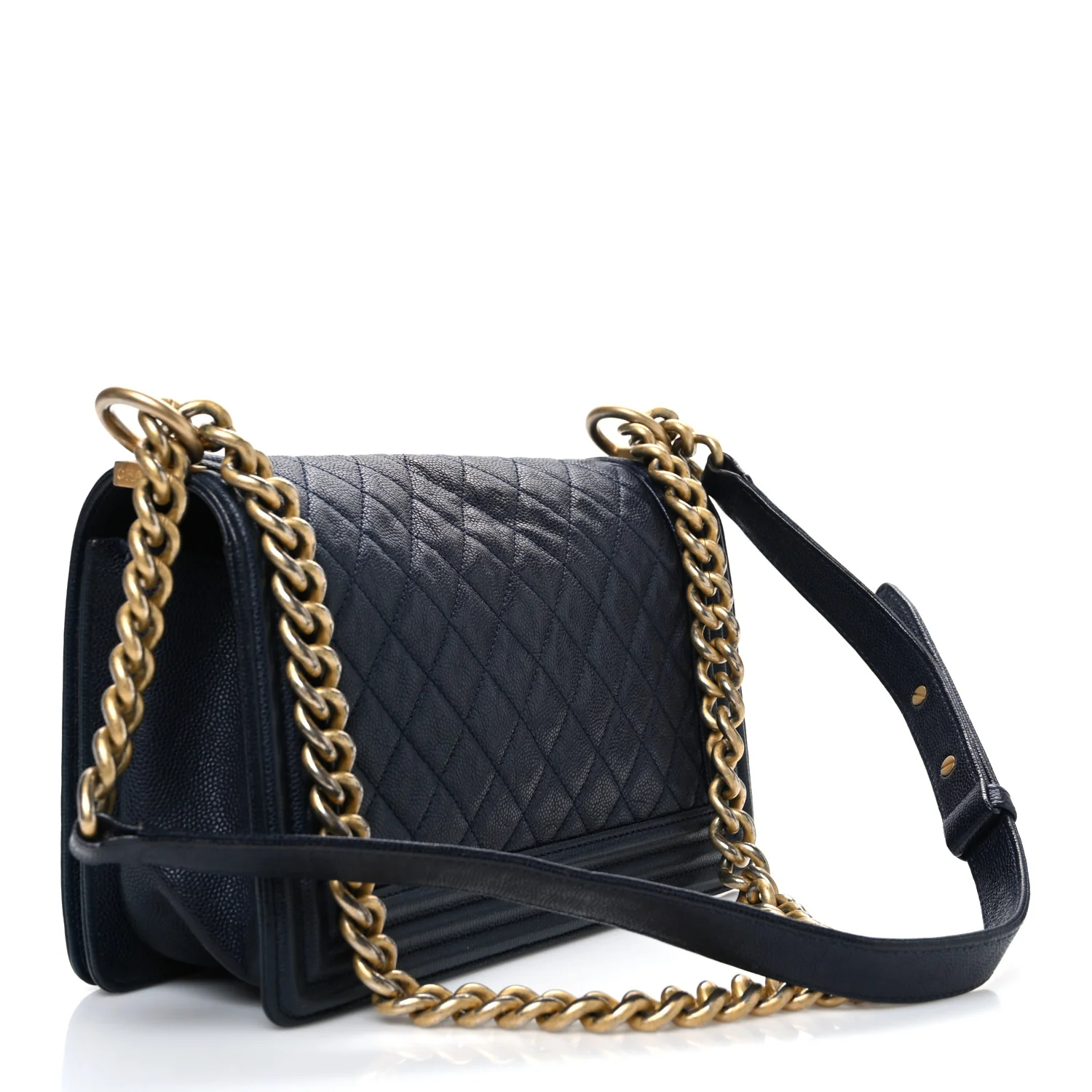 Metallic Caviar Quilted Medium Boy Flap Navy - Top Club