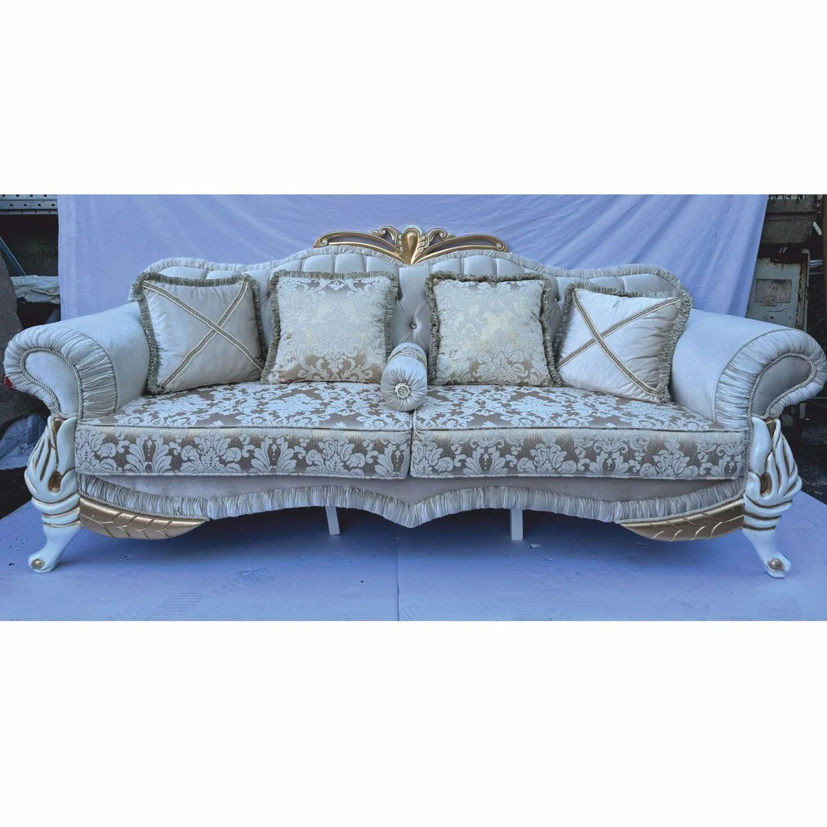 Luxury baroque sofa with rhinestones and cushions 228 cm - baroque style furniture