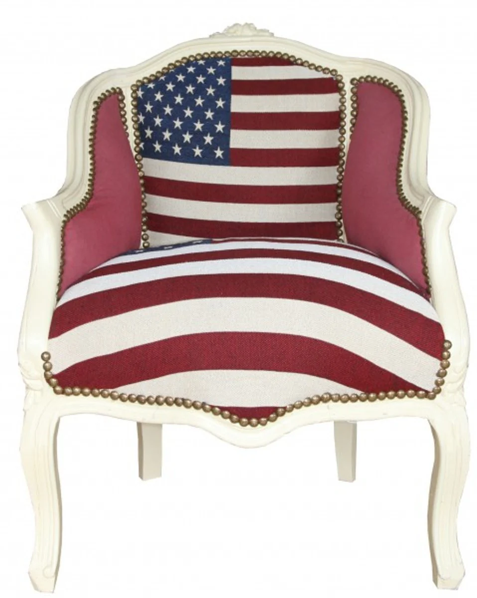 Baroque ladies salon armchair USA design / cream - furniture antique style - USA flag