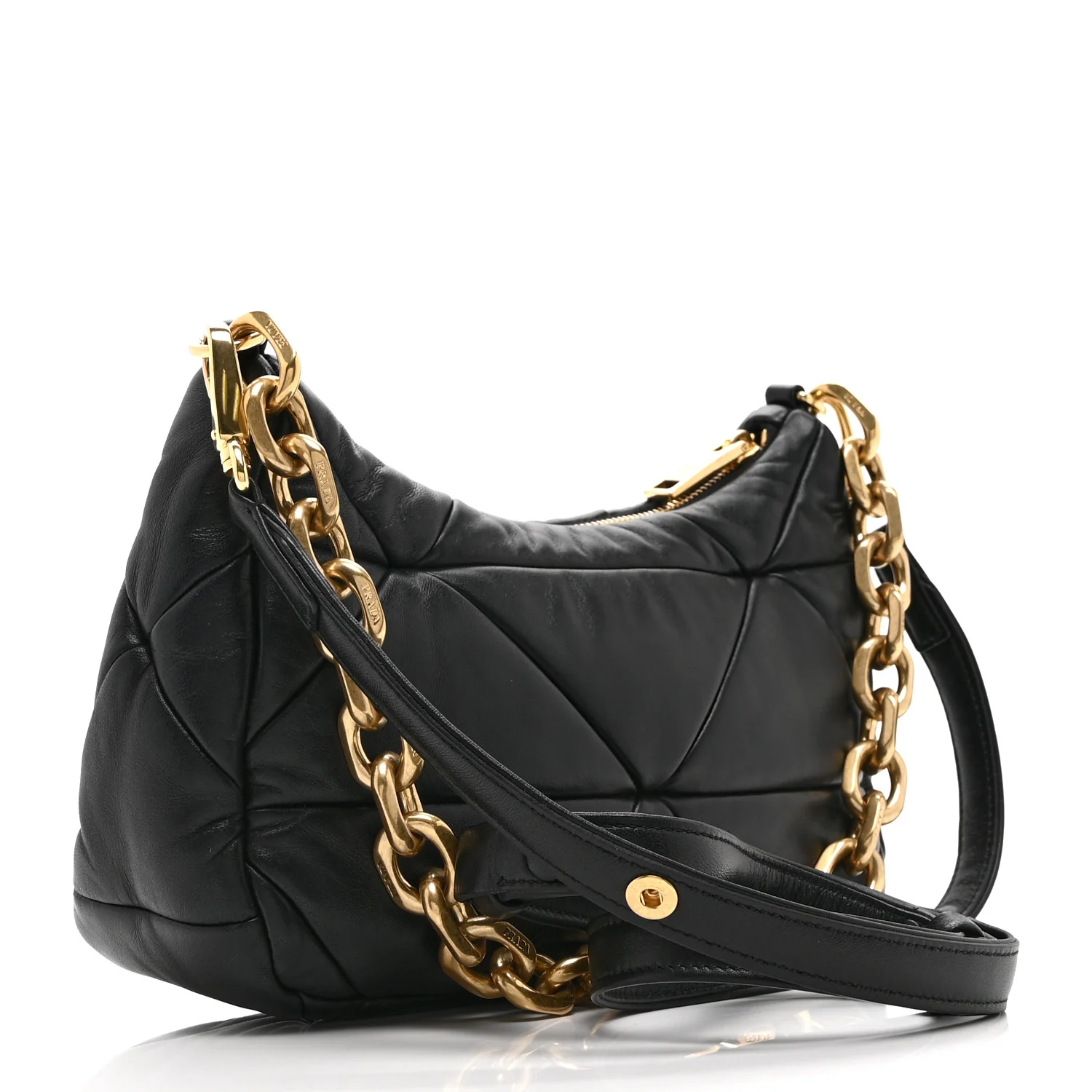 Nappa Triangle Quilted Patchwork System Bag Black - Top Club