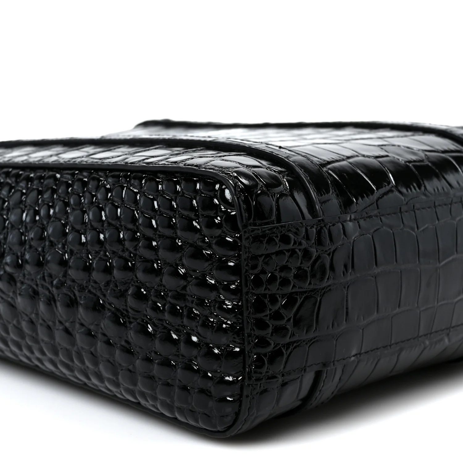 Shiny Calfskin Logo Crocodile Embossed XXS Everyday Tote  Black - Top Club