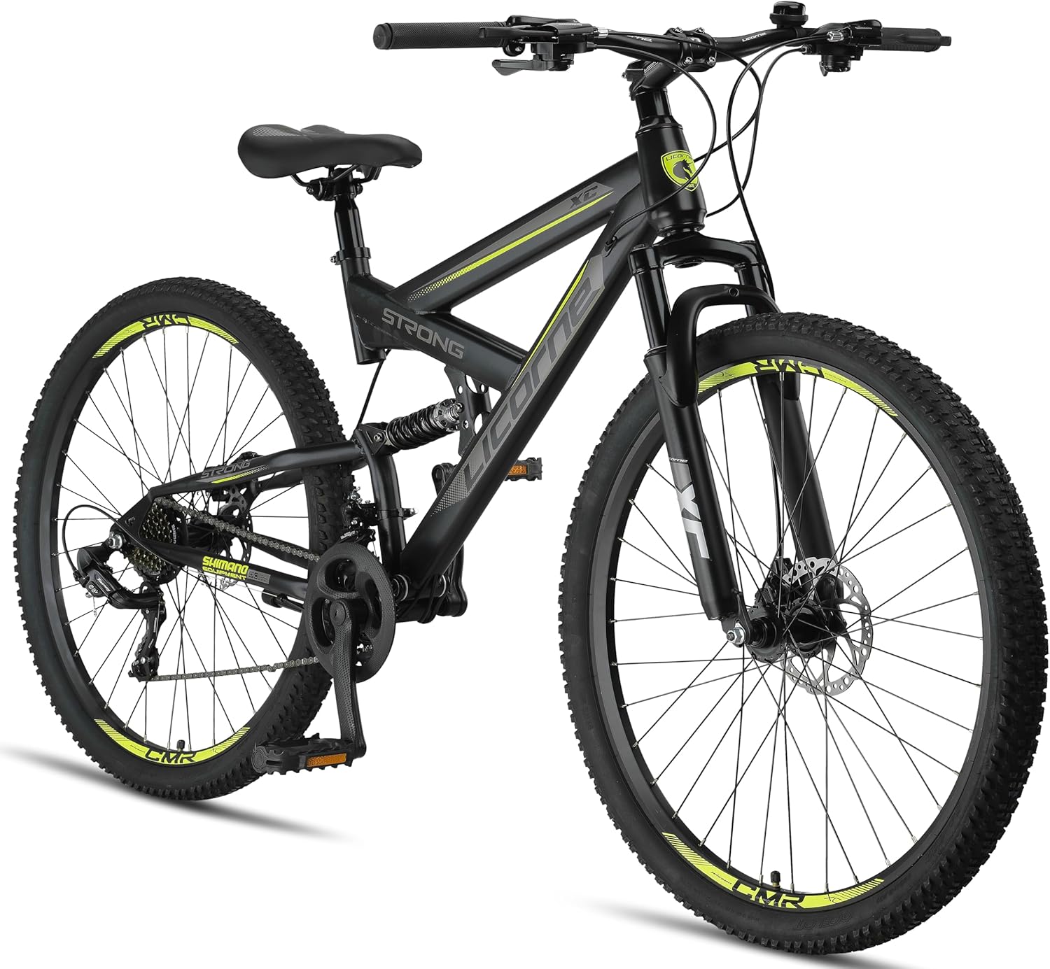 Licorne Bike Strong 2D Premium Mountain Bike in 26, 27,5 e 29 pollici, bicicletta per ragazzi, ragazze, donne e uomini, freno a disco anteriore e posteriore, cambio a 21 marce, sospensione completa
